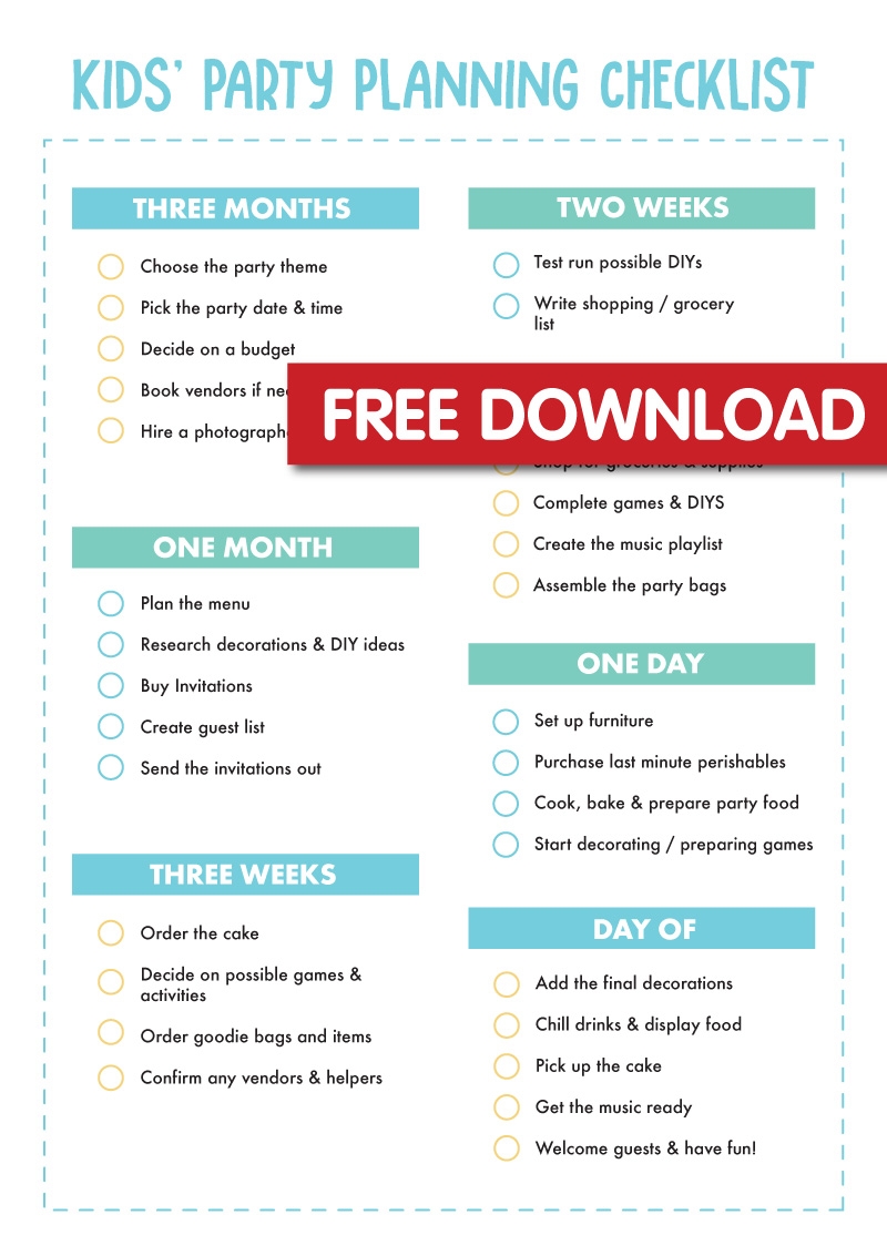 birthday party planning checklist printable