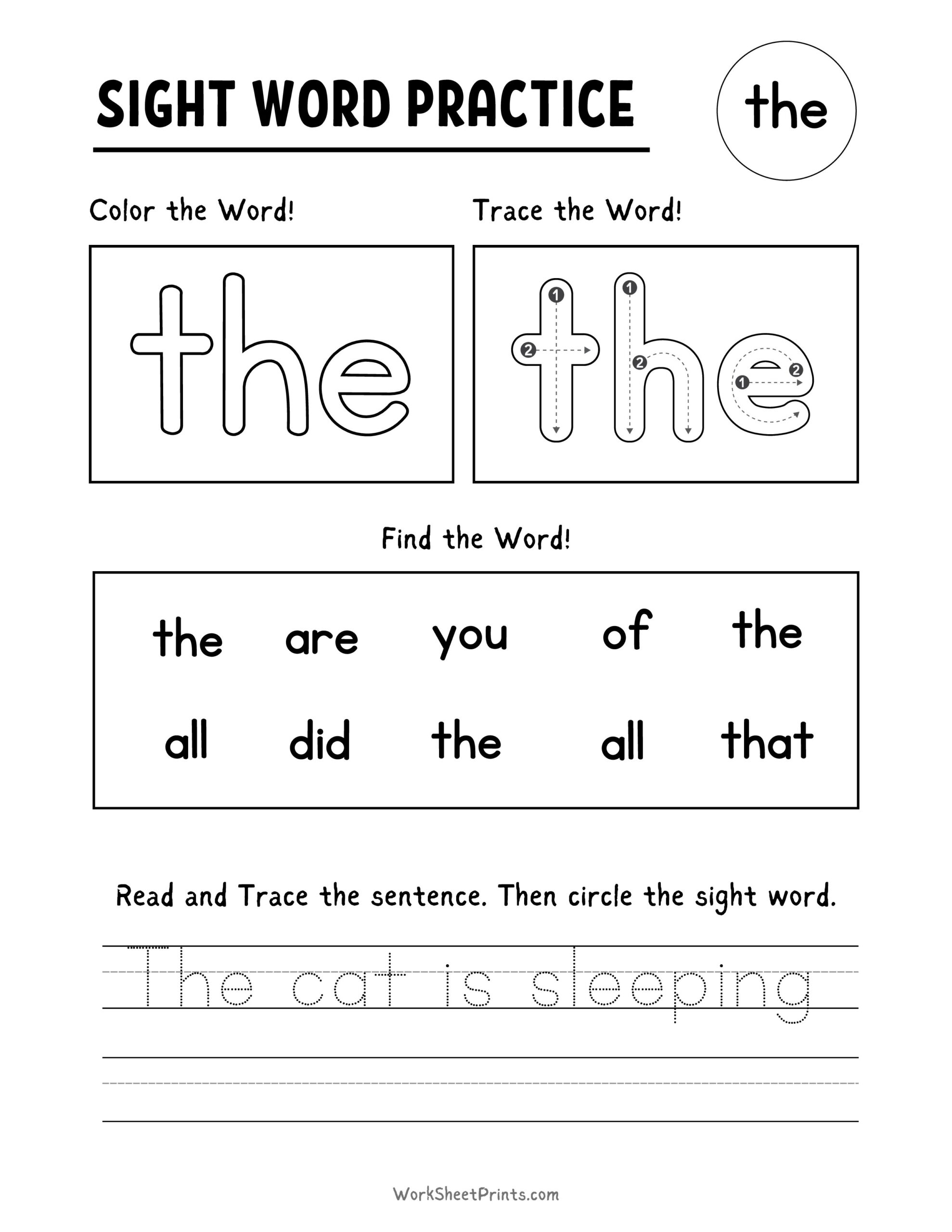sight word printable worksheets