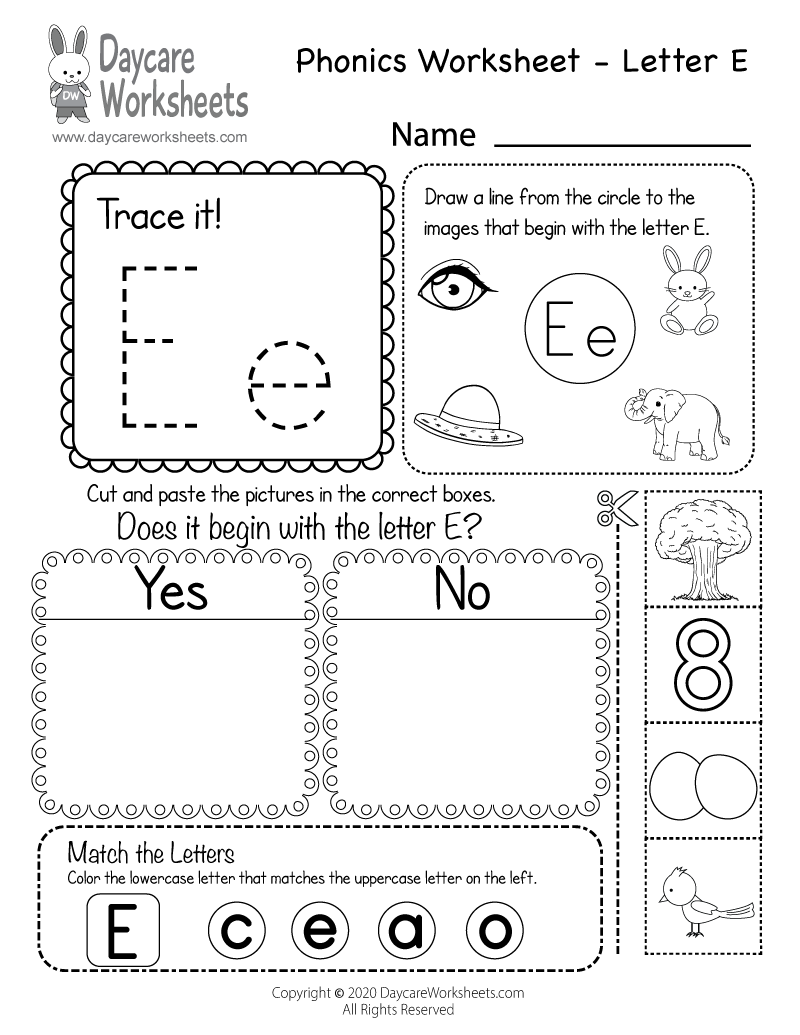 letter e free printable worksheets