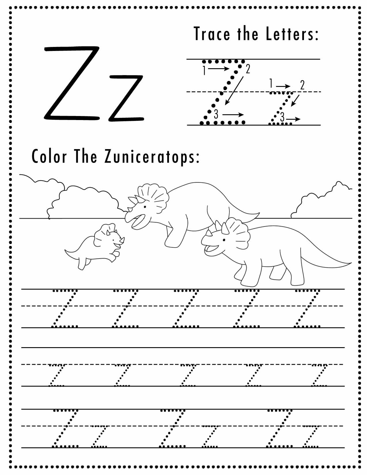 Free Letter Z Tracing Worksheet Printable Dinosaur Themed Sly Free Letter Z Tracing Worksheet Printable Dinosaur Themed Sly