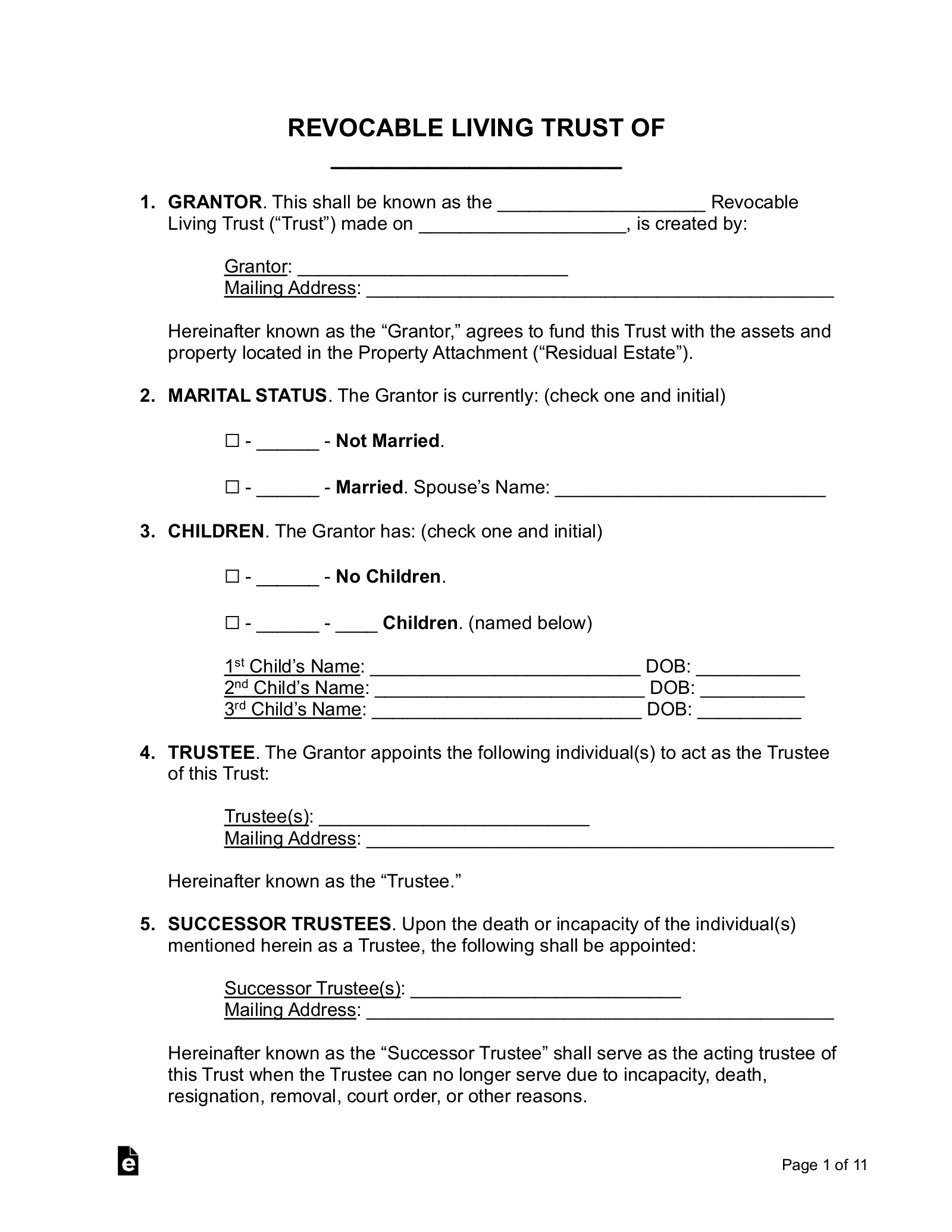 Free Living Trust Form Revocable PDF Word EForms