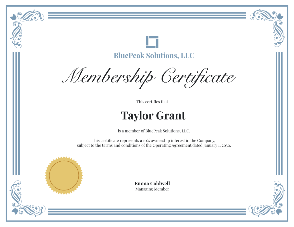 Free LLC Membership Certificate Template To Edit Online
