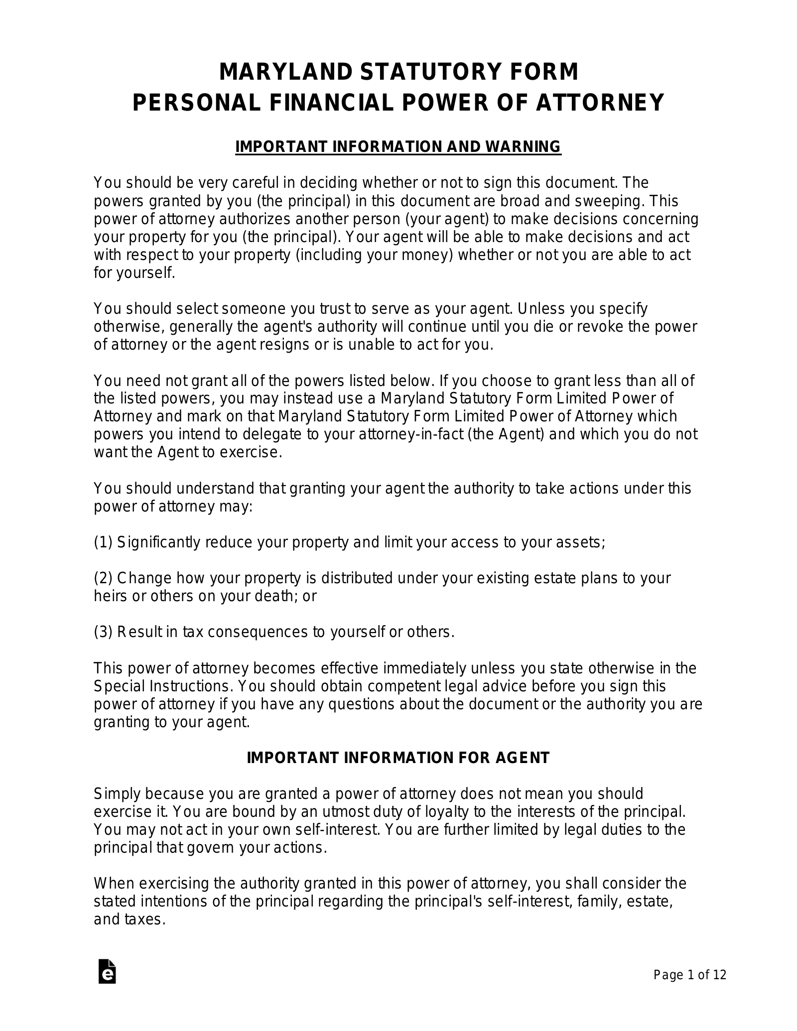 Free Maryland Power Of Attorney Forms 9 Types PDF Word EForms Free Maryland Power Of Attorney Forms 9 Types PDF Word EForms