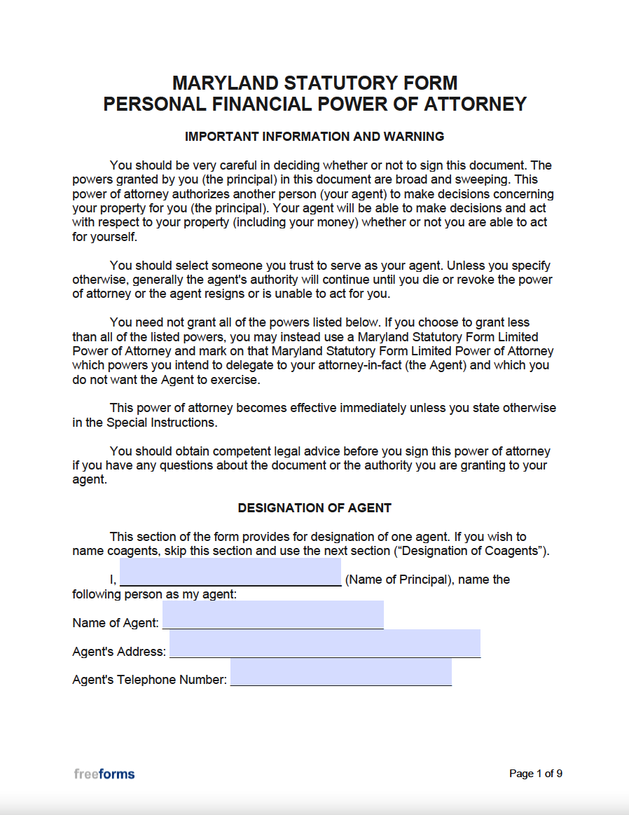 Free Maryland Power Of Attorney Forms PDF Word Free Maryland Power Of Attorney Forms PDF Word