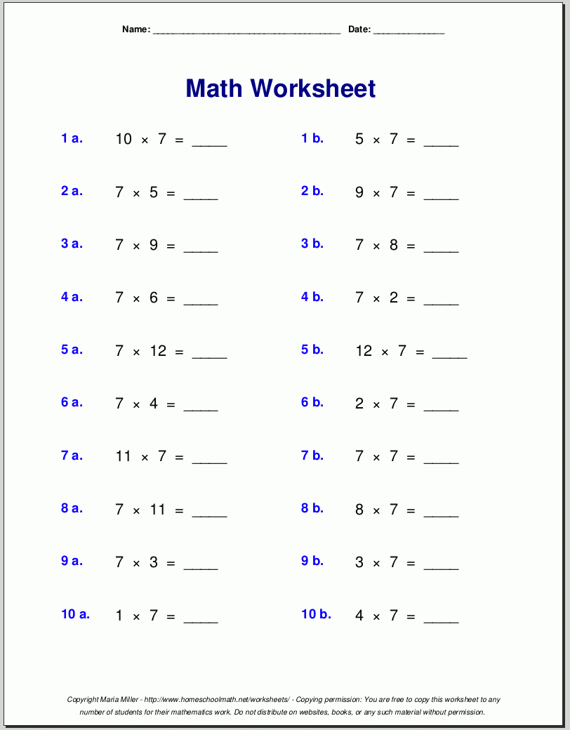 7th grade worksheets printable