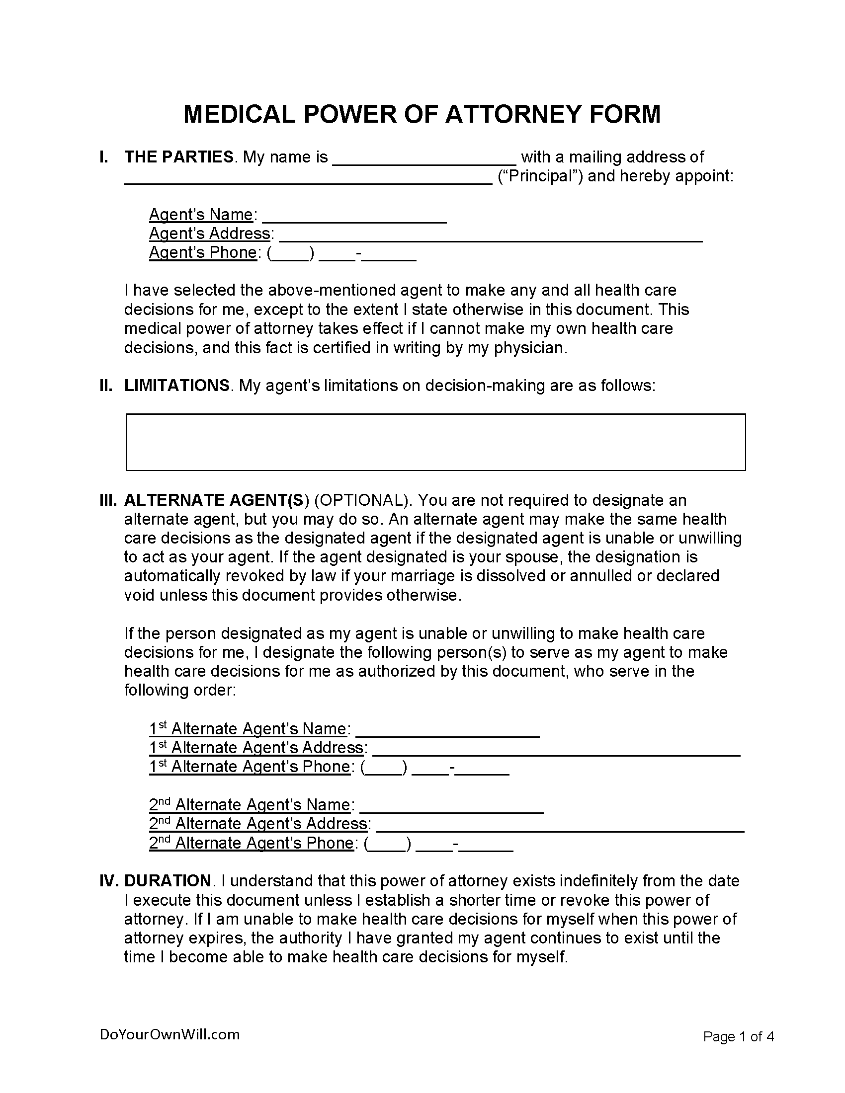 free printable medical power of attorney forms