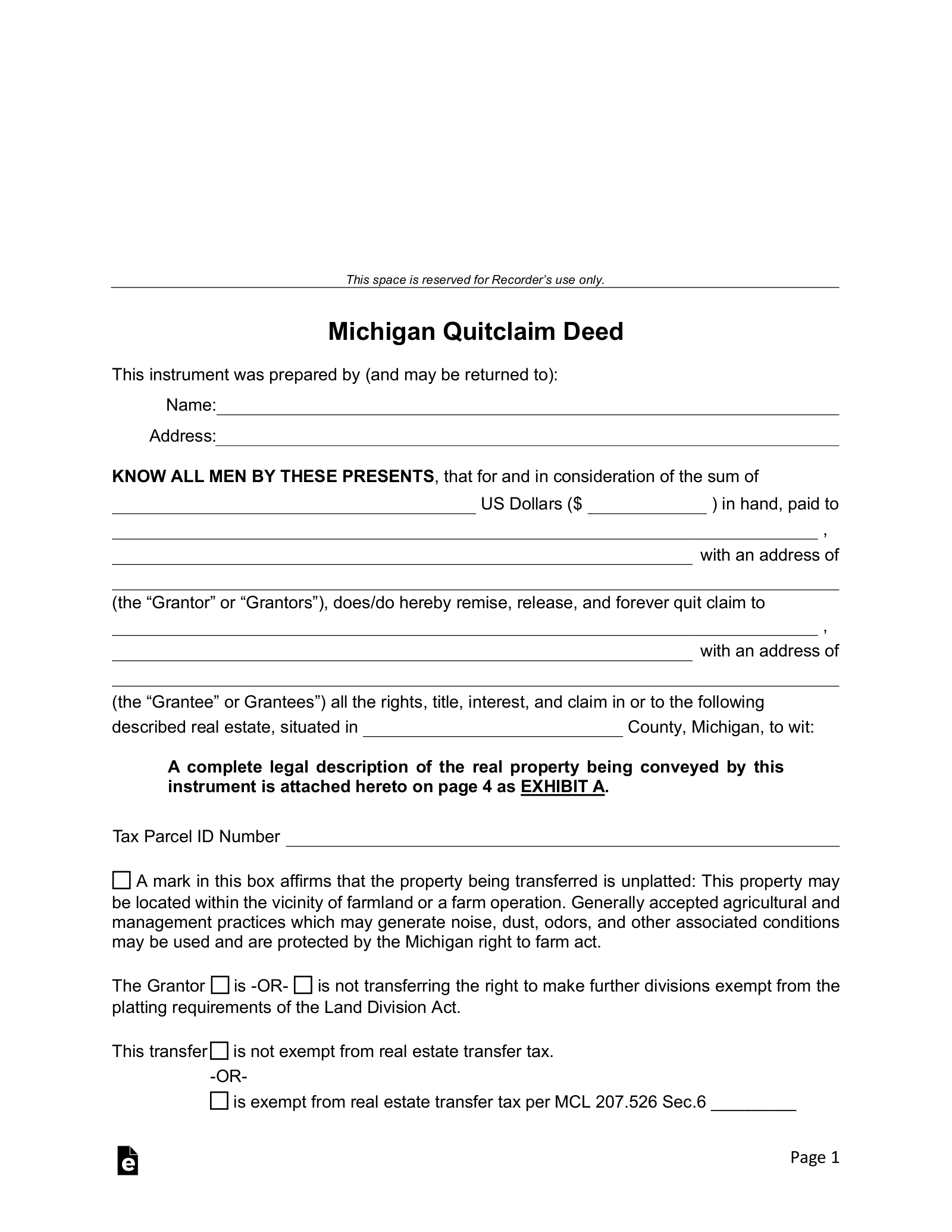 free printable blank quit claim deed form