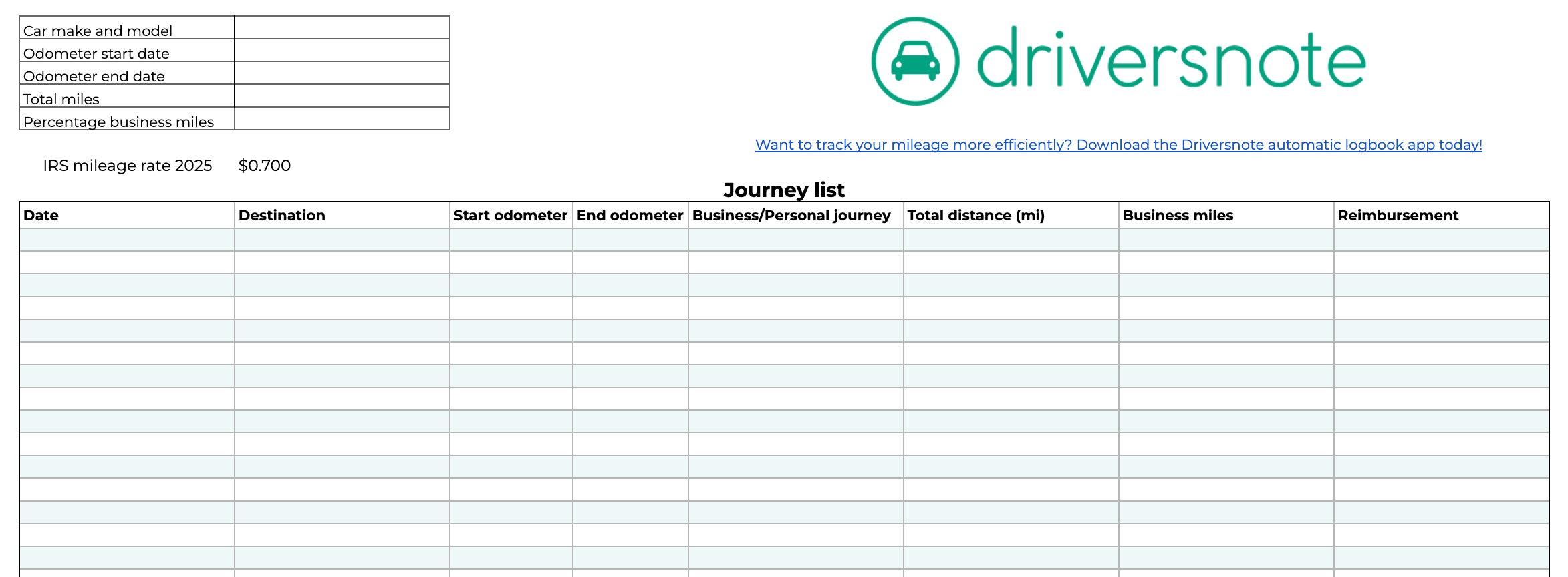 Free Mileage Log Template IRS Compliant Excel U0026 PDF