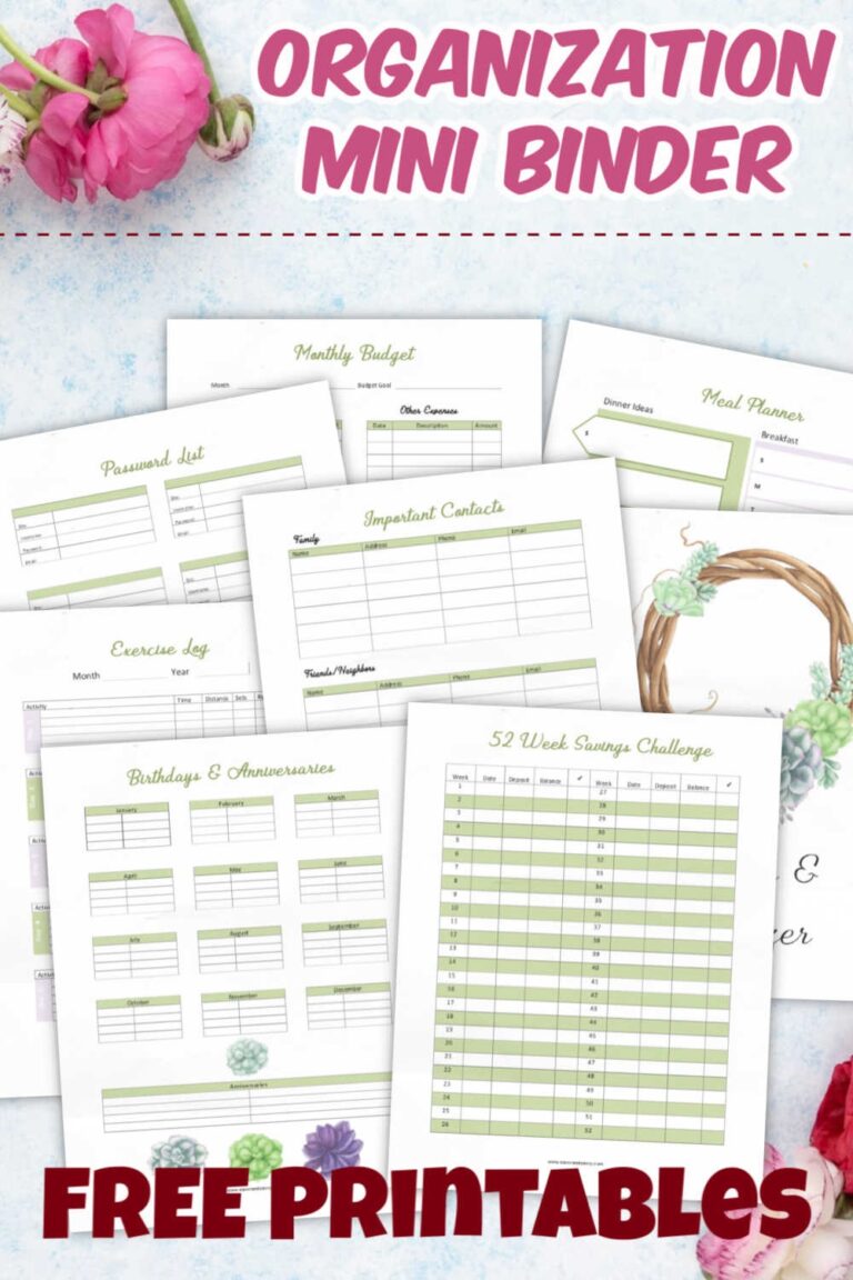 Free Mini Organizational Binder Printable 7 Page Planner Savor 