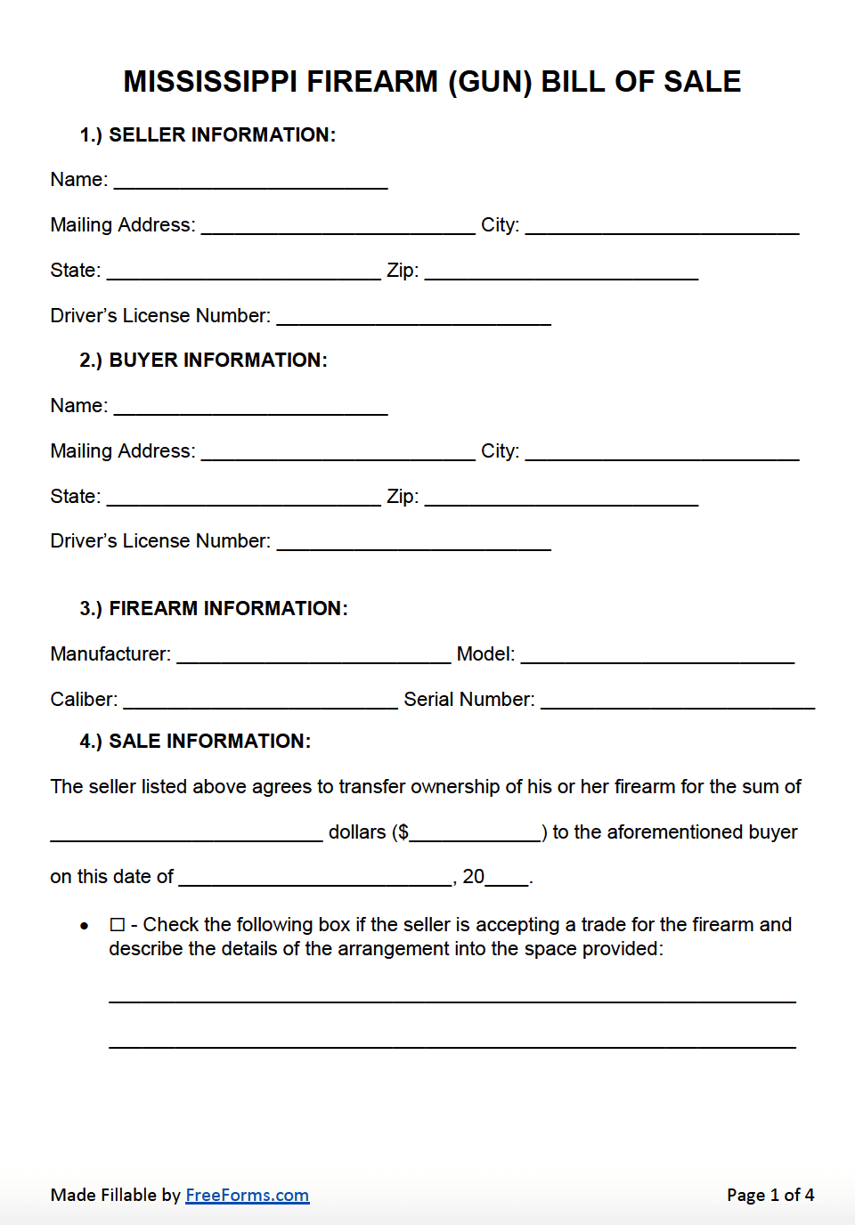 printable firearm bill of sale