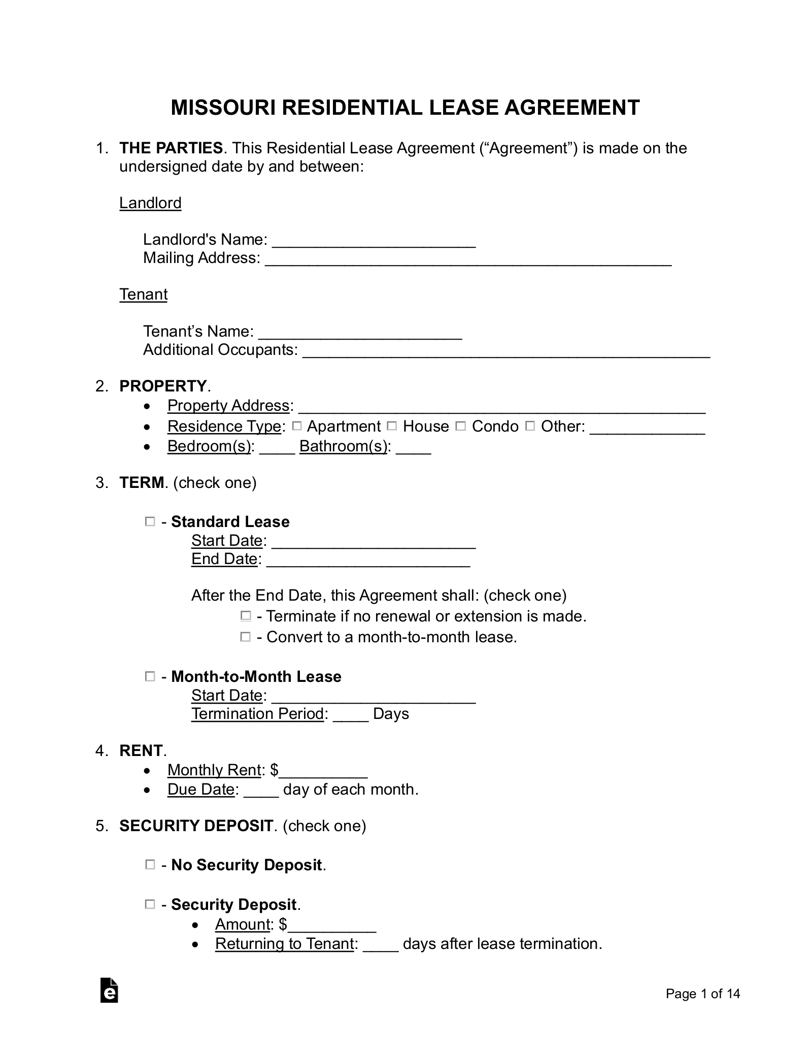 Free Missouri Lease Agreement Templates 8 PDF Word EForms