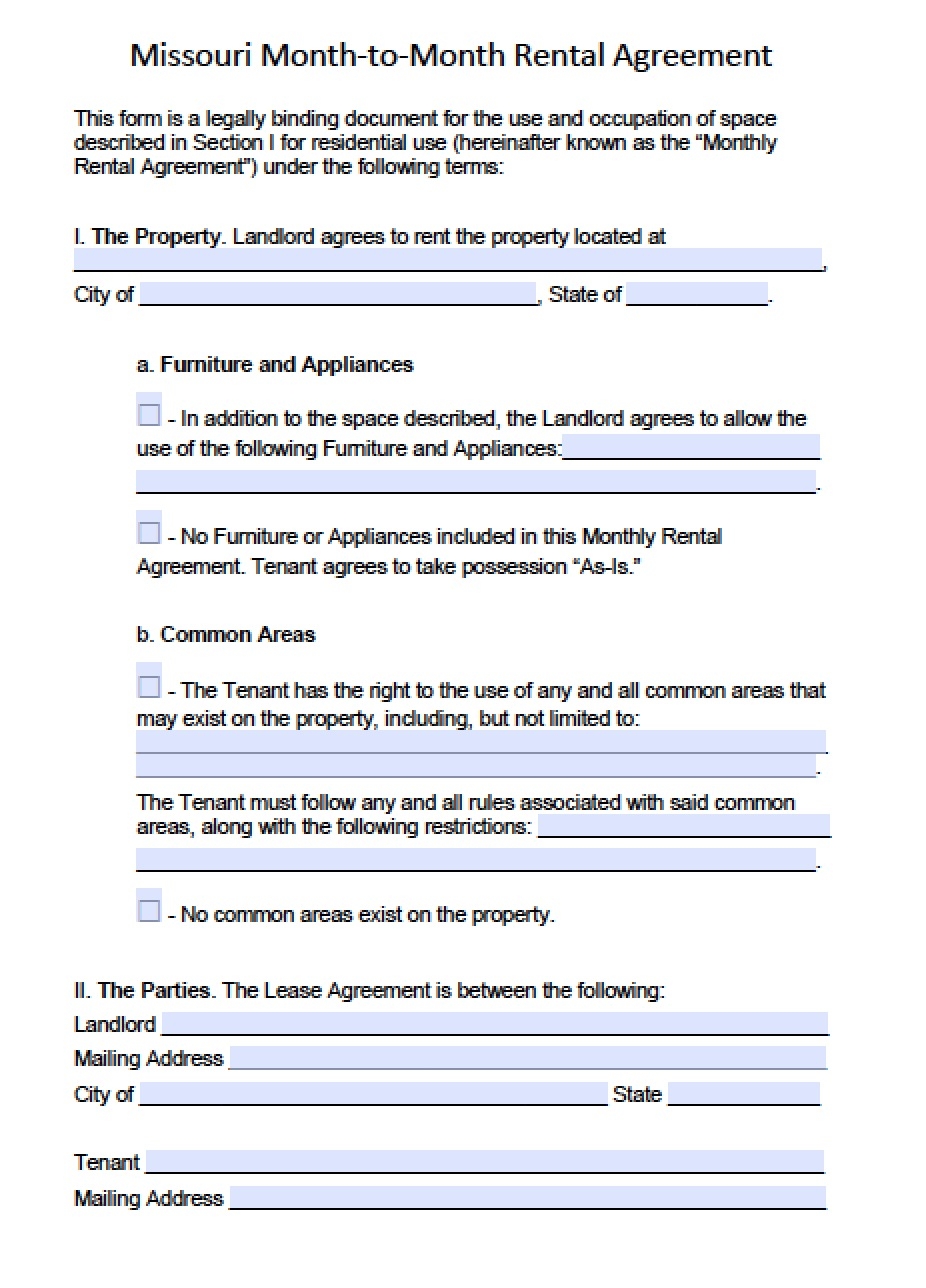 printable residential lease agreement missouri form 2118