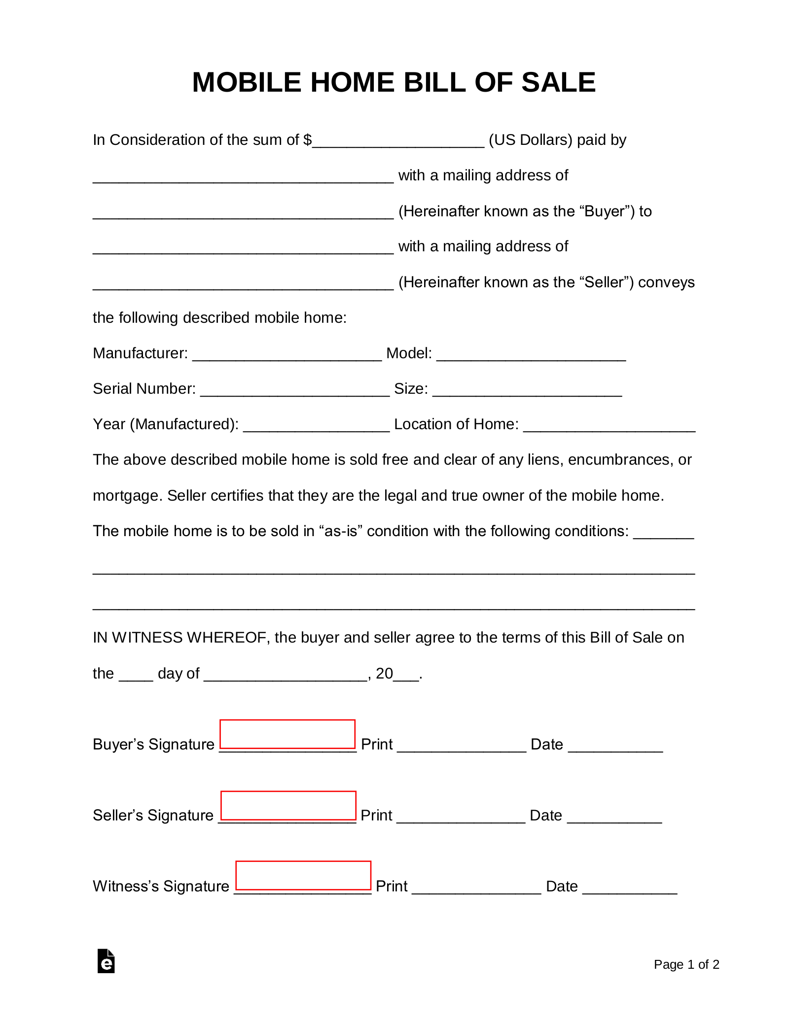 Free Mobile Manufactured Home Bill Of Sale Form PDF Word Free Mobile Manufactured Home Bill Of Sale Form PDF Word