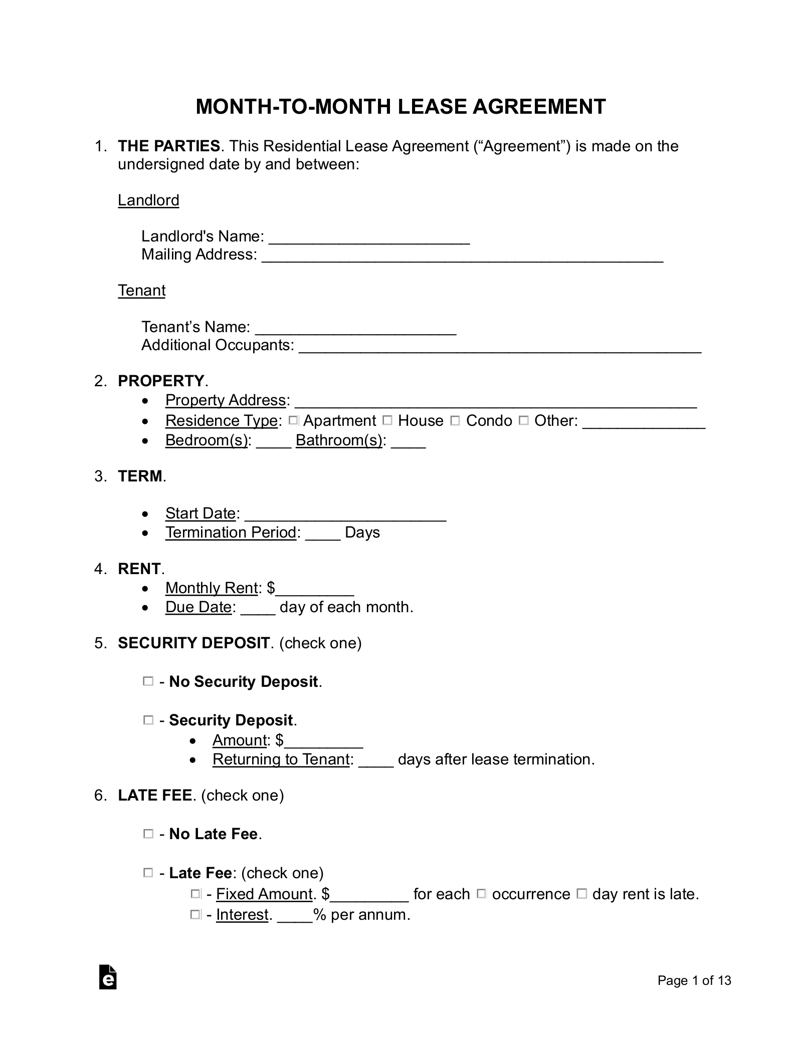 Free Month to Month Lease Agreement Template PDF Word EForms Free Month to Month Lease Agreement Template PDF Word EForms