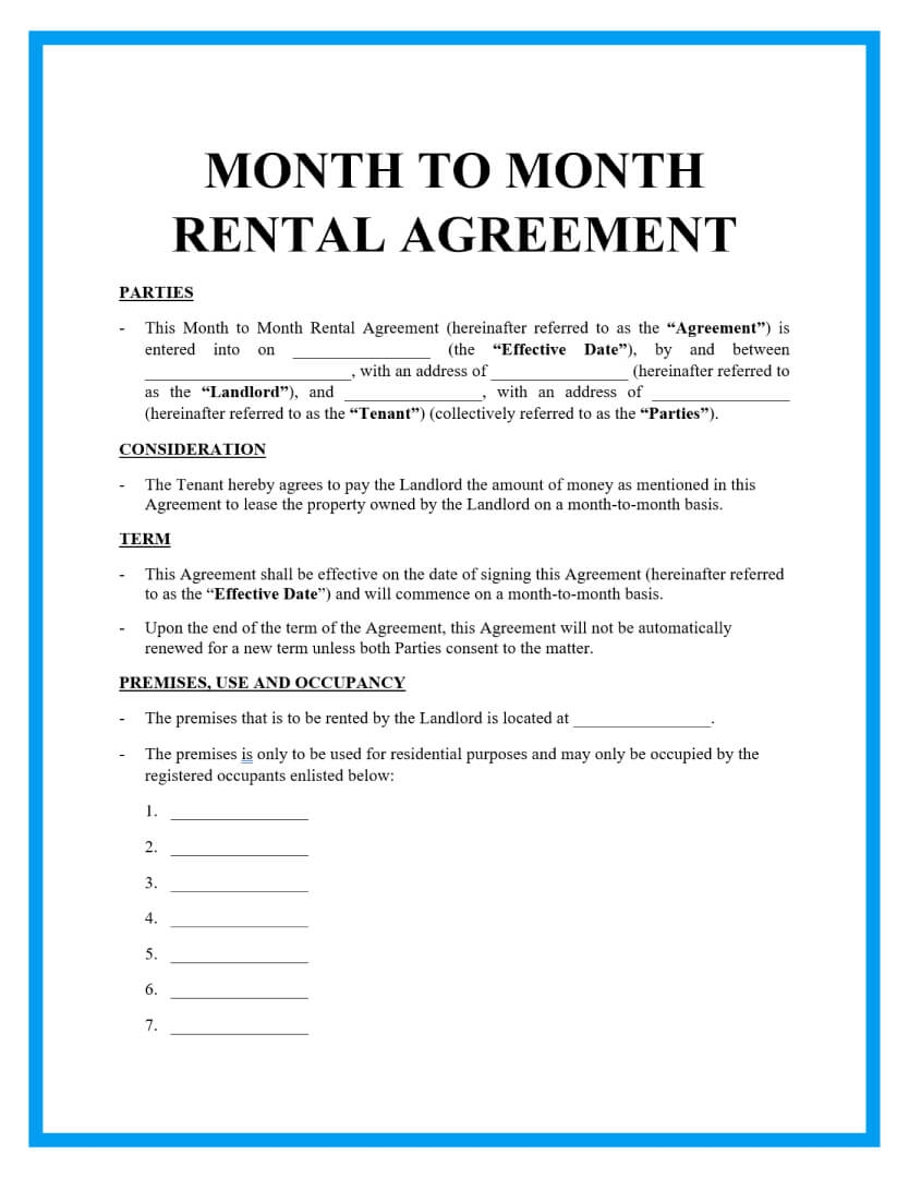 Free Month To Month Rental Agreements Sample Free Month To Month Rental Agreements Sample
