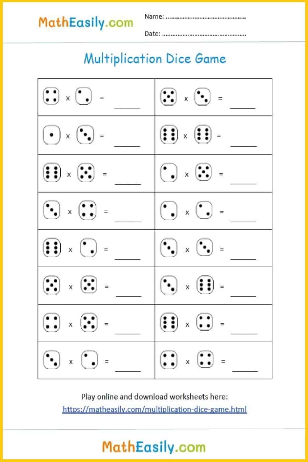 Free Multiplication Games Printable PDF