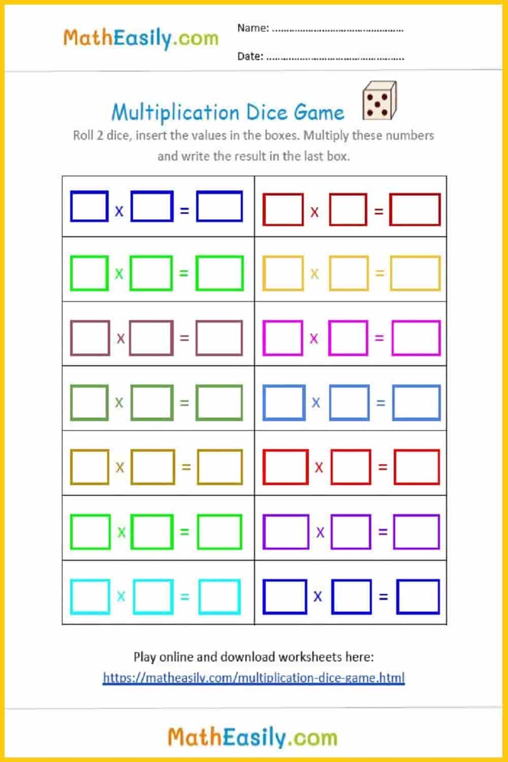 Free Multiplication Games Printable PDF