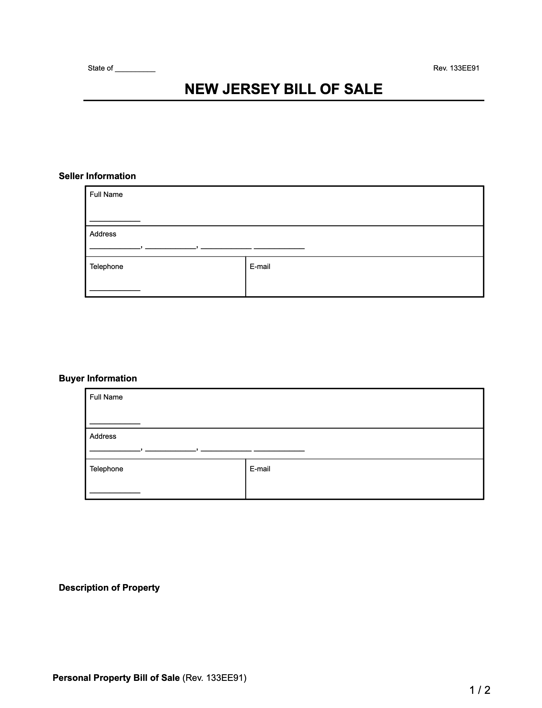 Free New Jersey Bill Of Sale Forms PDF U0026 Word