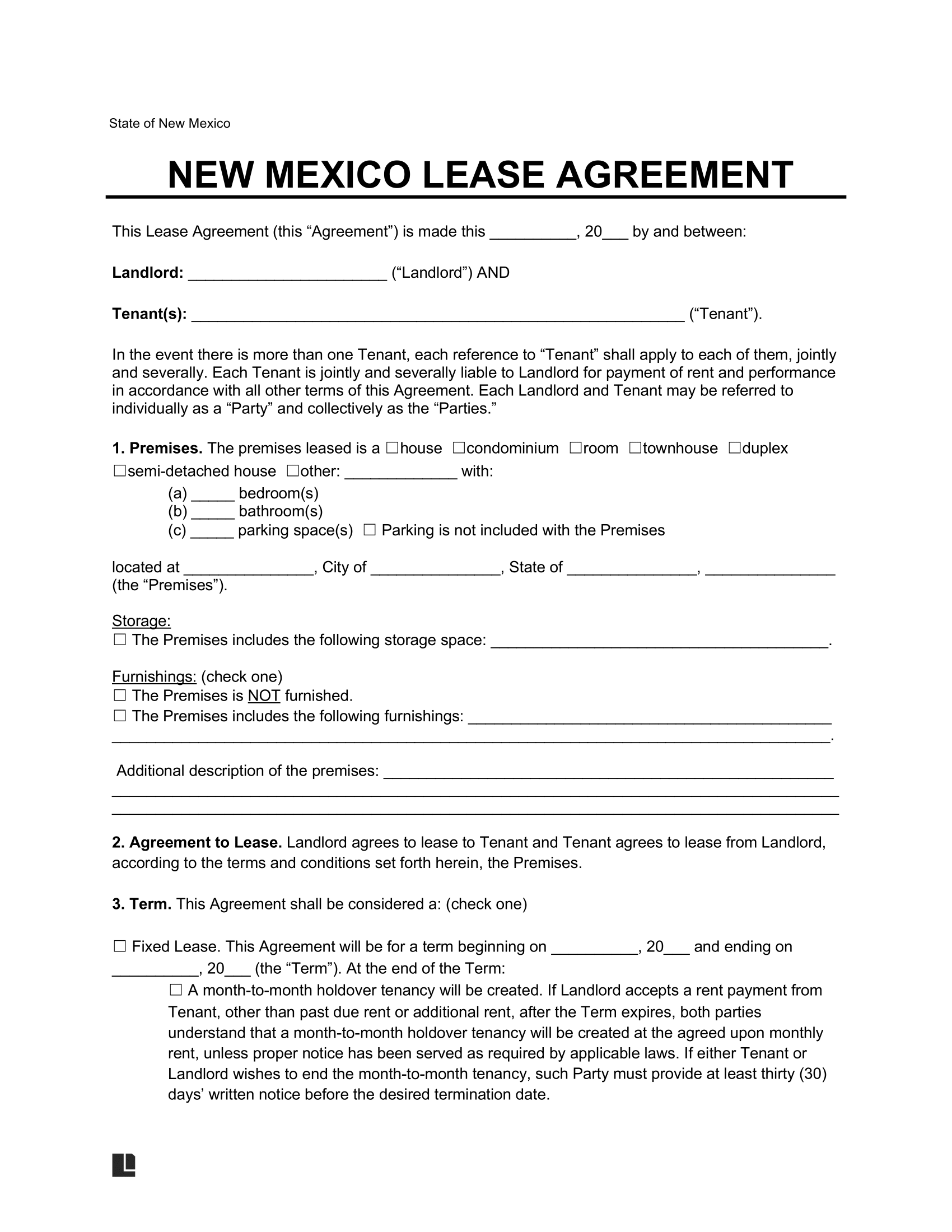 Free New Mexico Lease Agreement Templates 6 PDF U0026 Word
