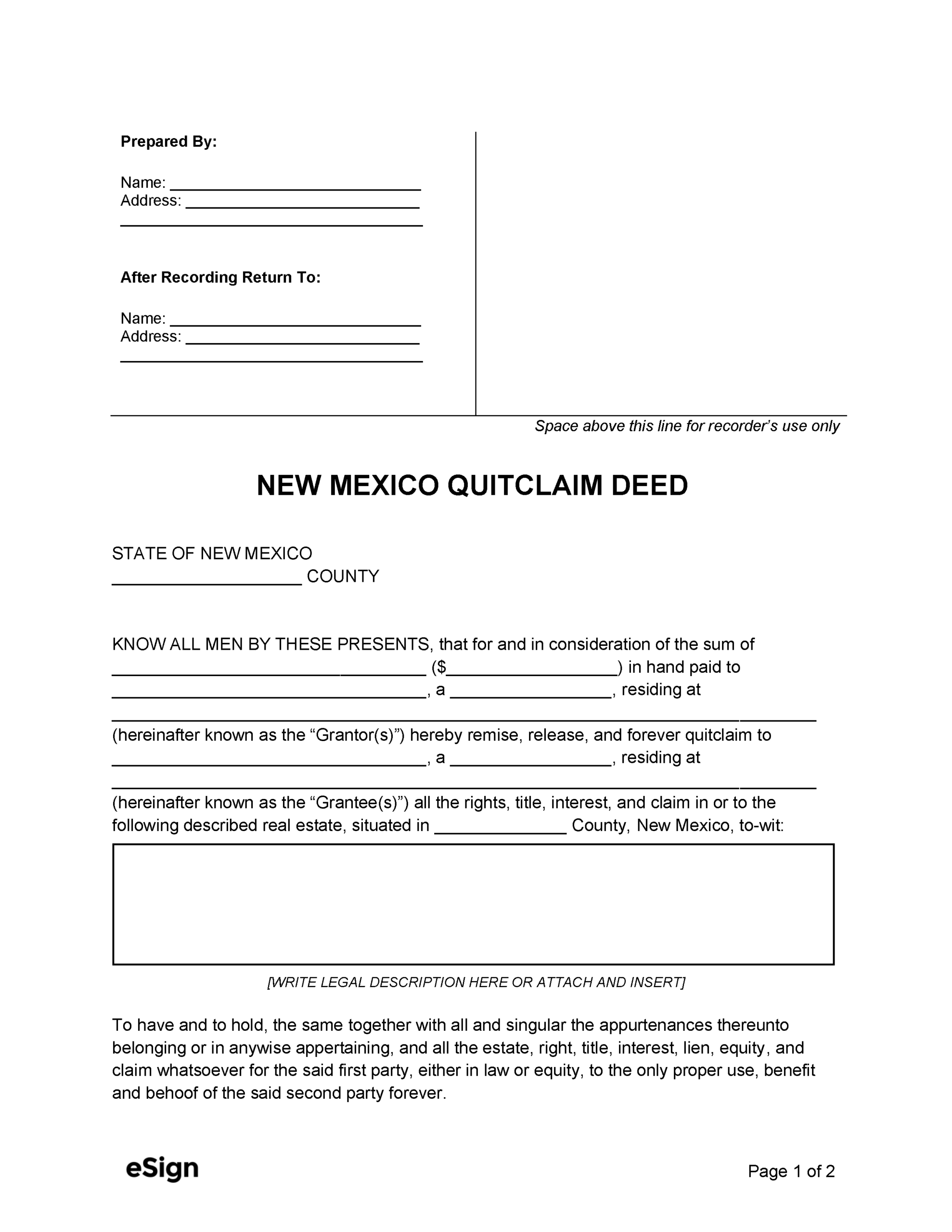 printable quick claim deed