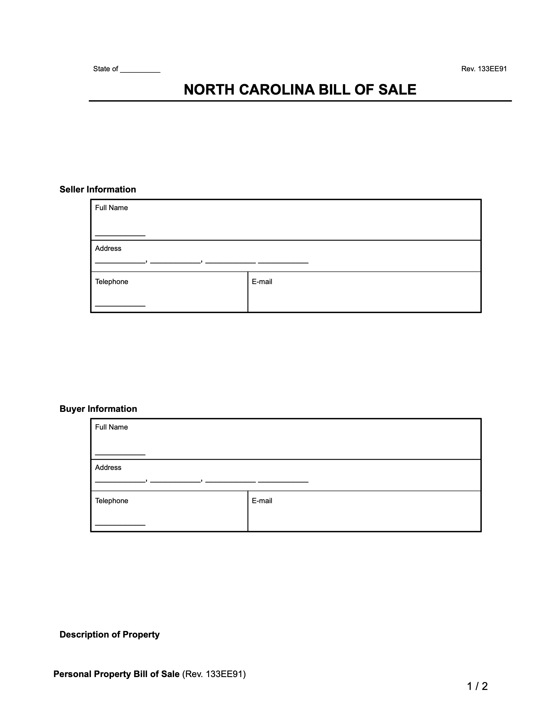 Free North Carolina Bill Of Sale Forms PDF U0026 Word