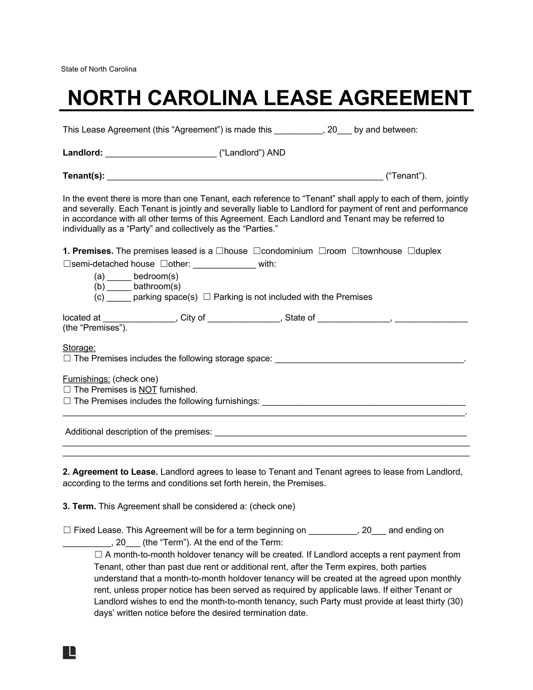 Free North Carolina Lease Agreement Templates 6 PDF U0026 Word