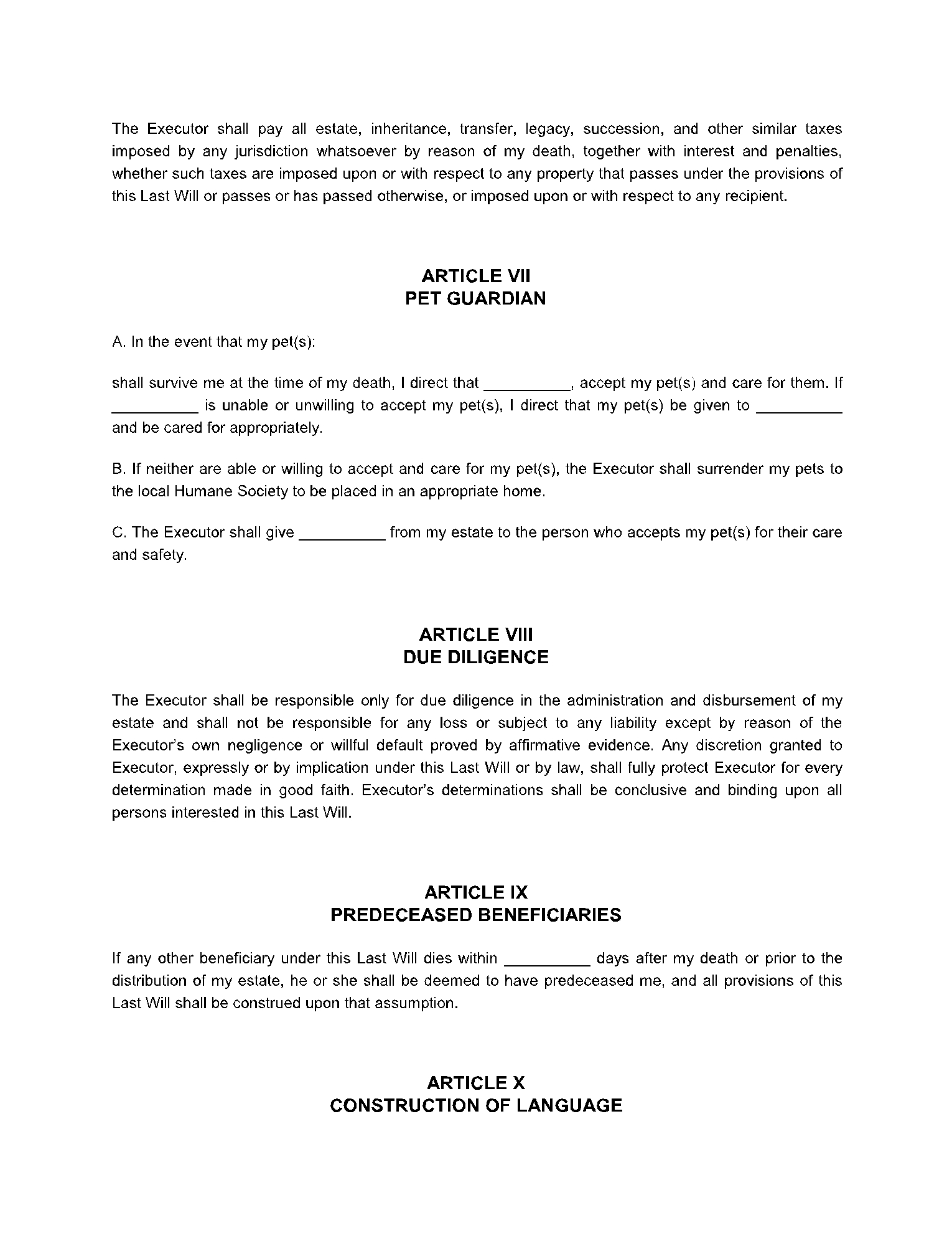 free printable last will and testament ohio