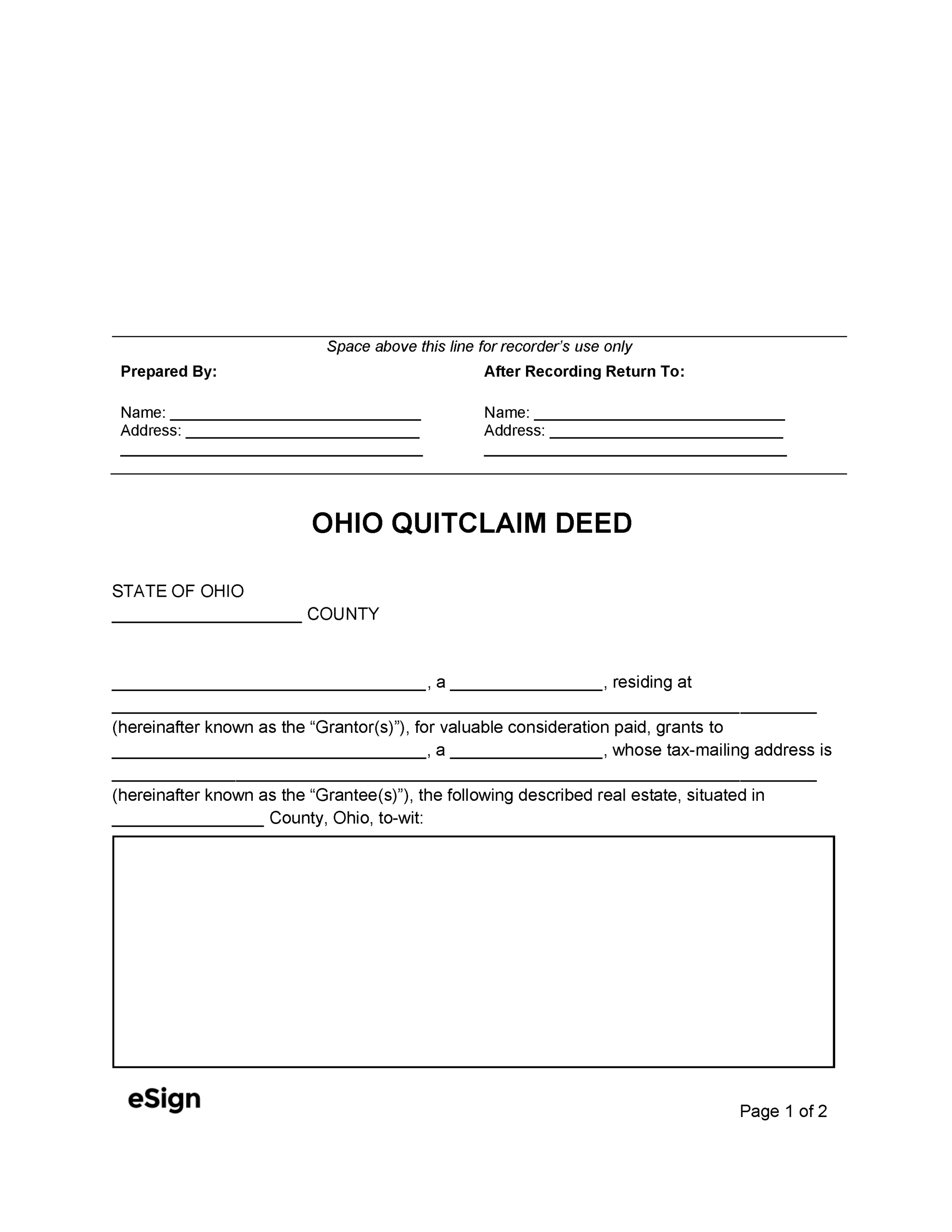Free Ohio Quitclaim Deed Form PDF Word