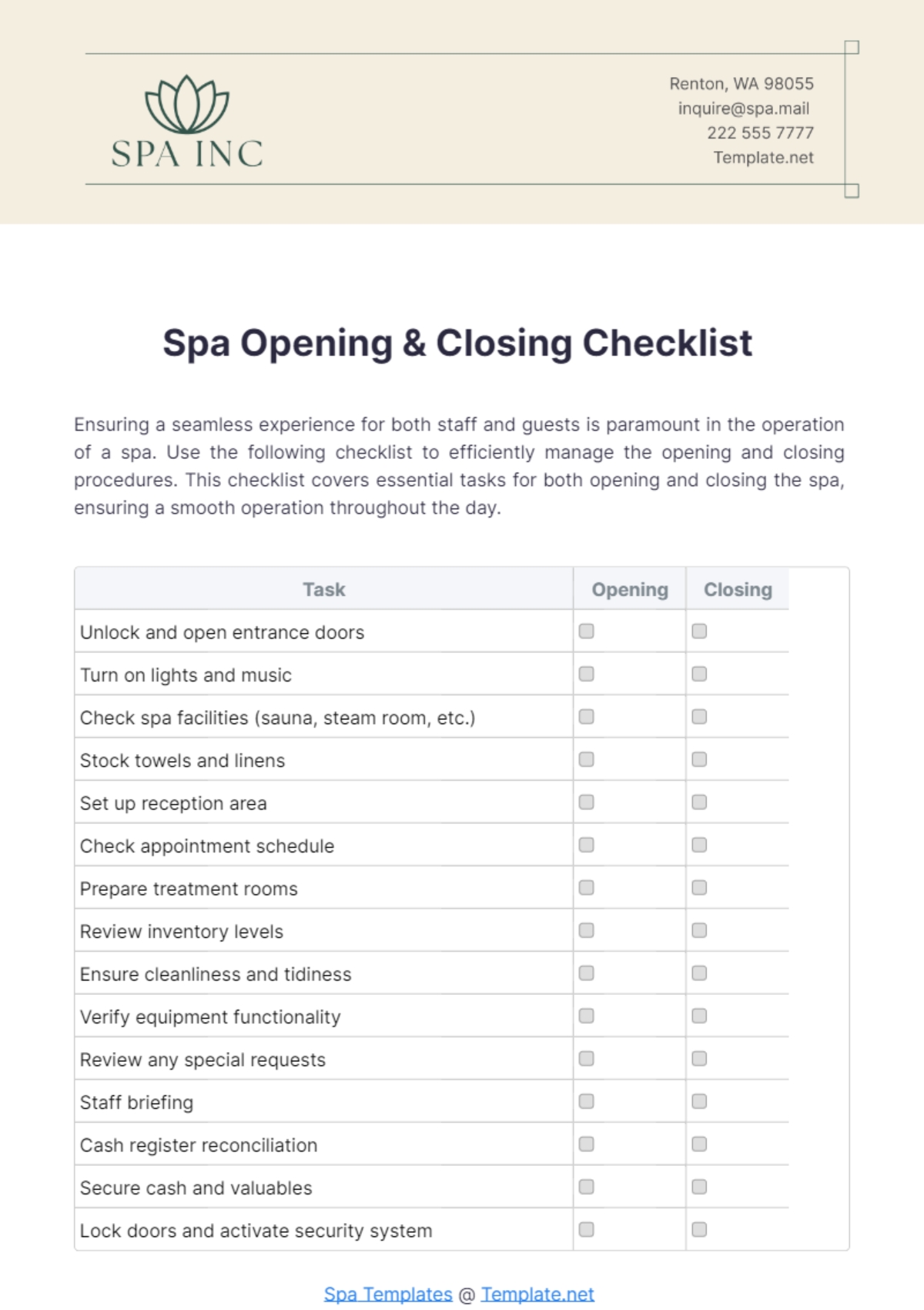 Free Opening Checklist Templates Editable And Printable