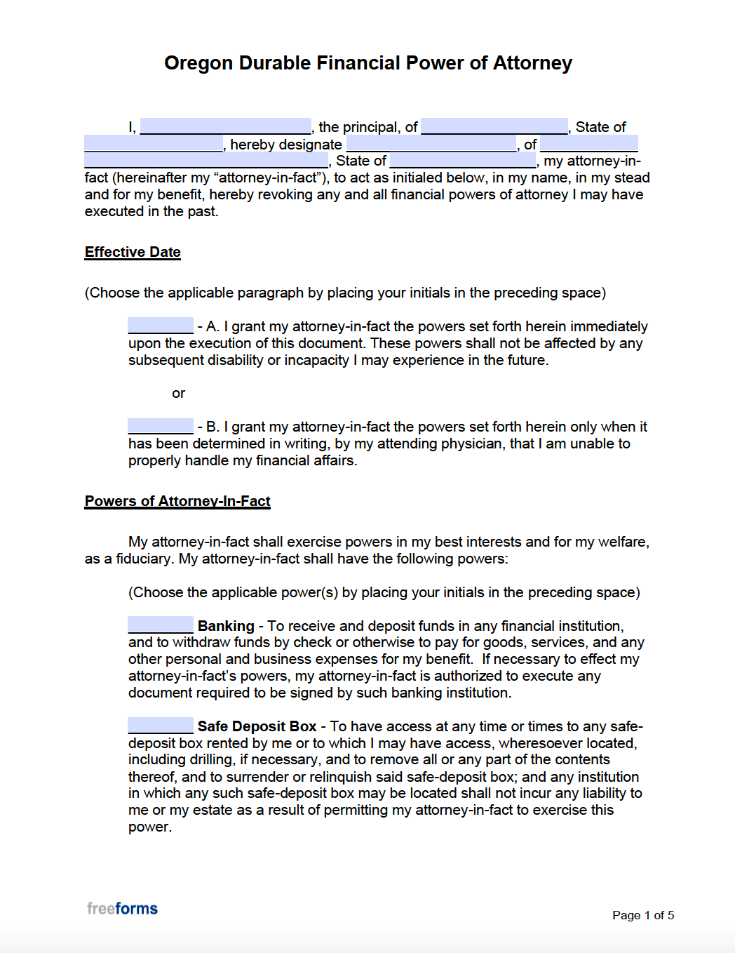 Free Oregon Durable Financial Power Of Attorney Form PDF Word