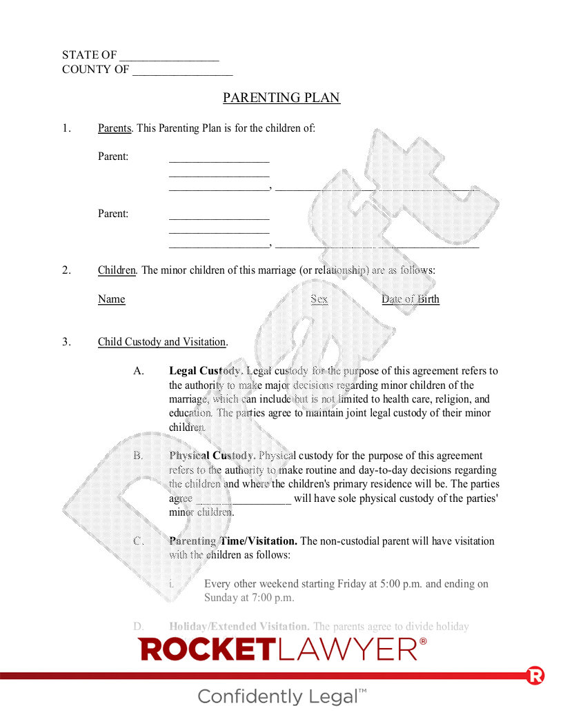 free printable parenting plan