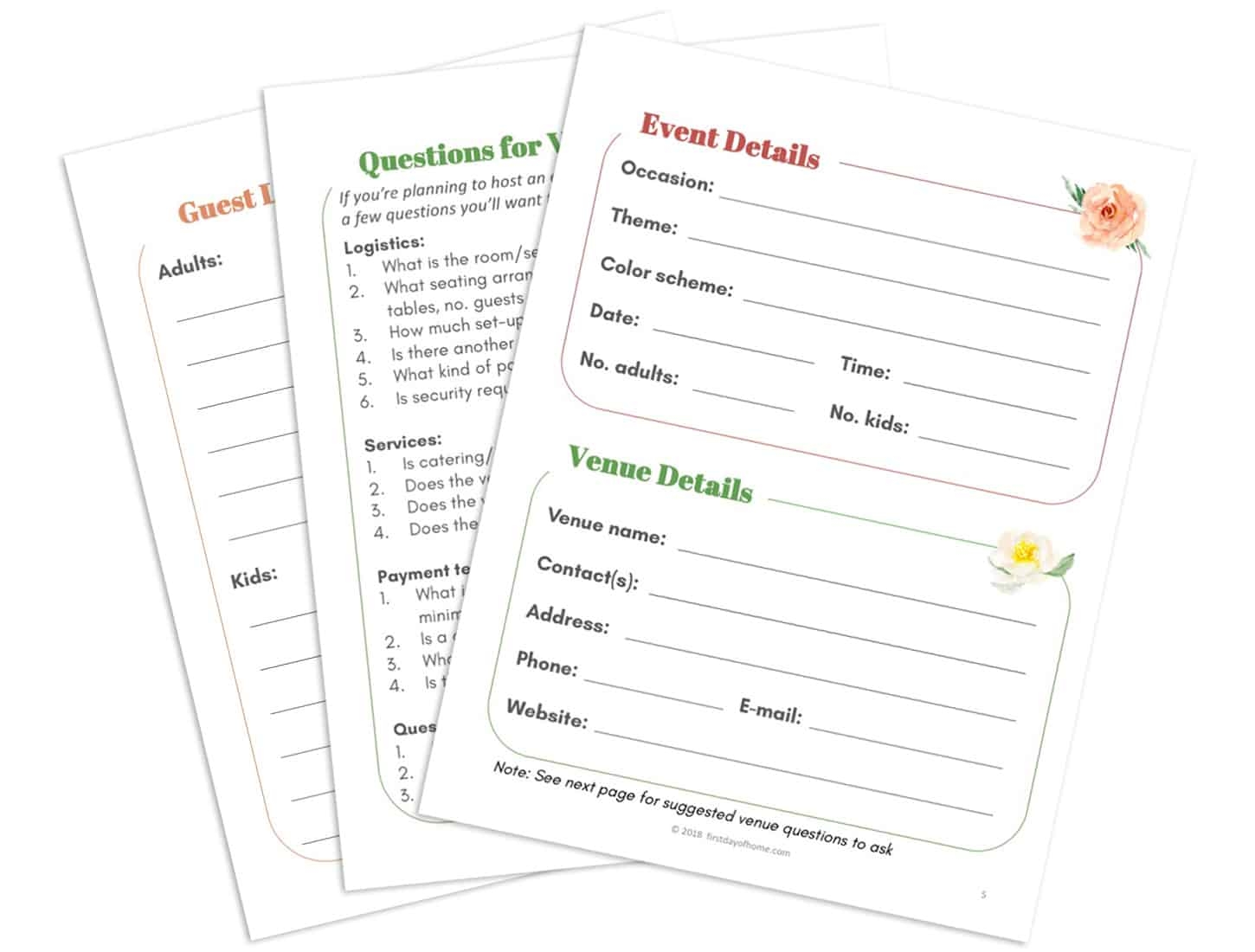free printable event planning list