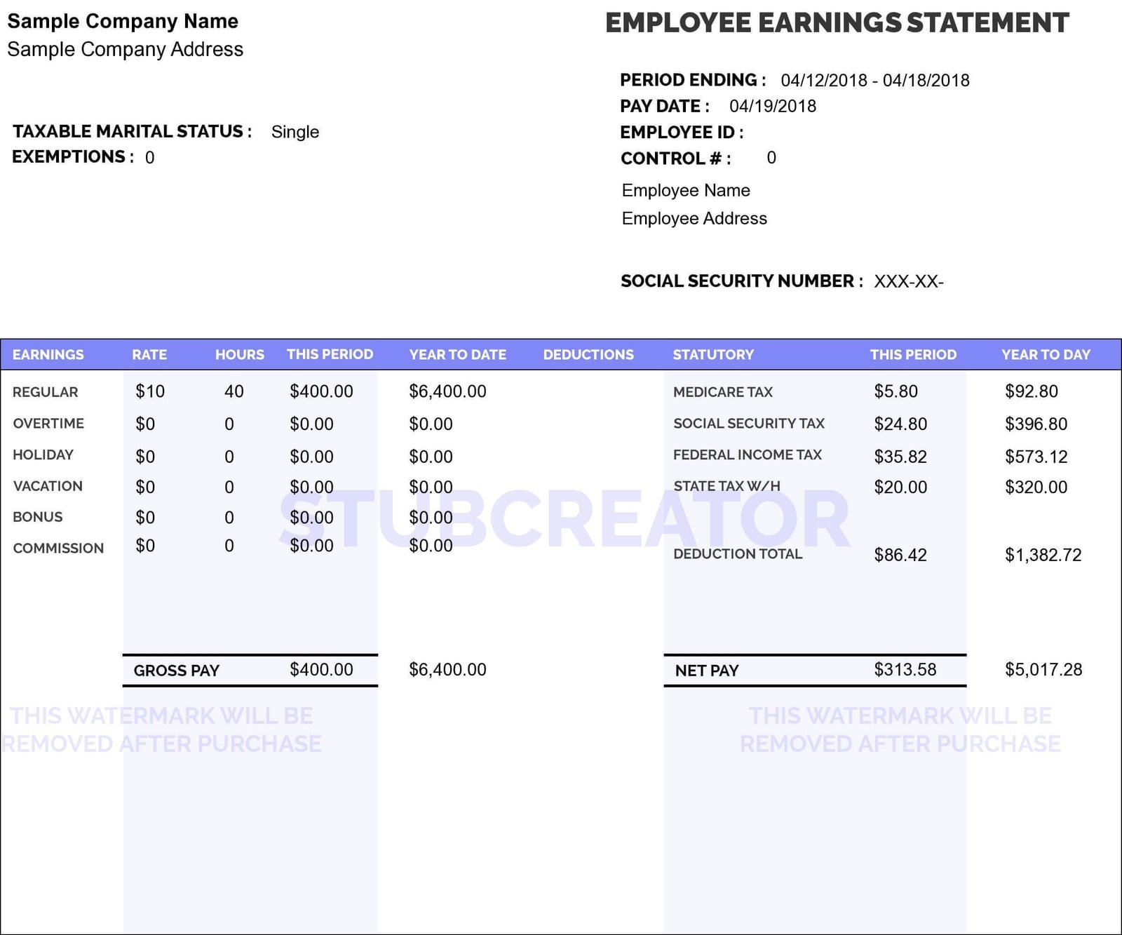 printable pay stub template free