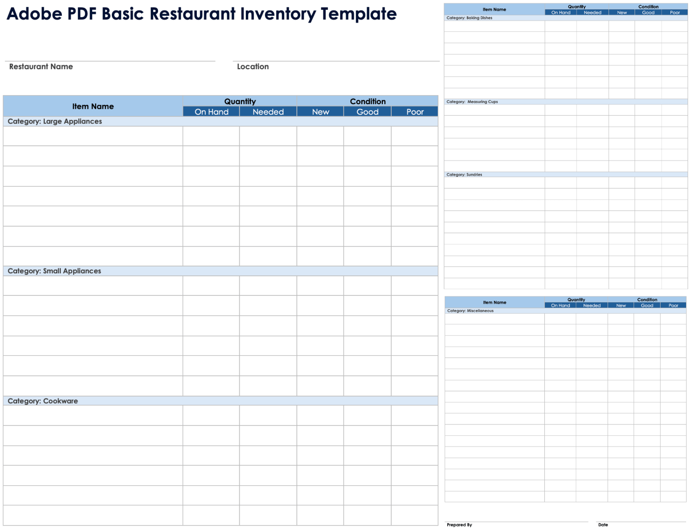 free printable restaurant inventory sheets