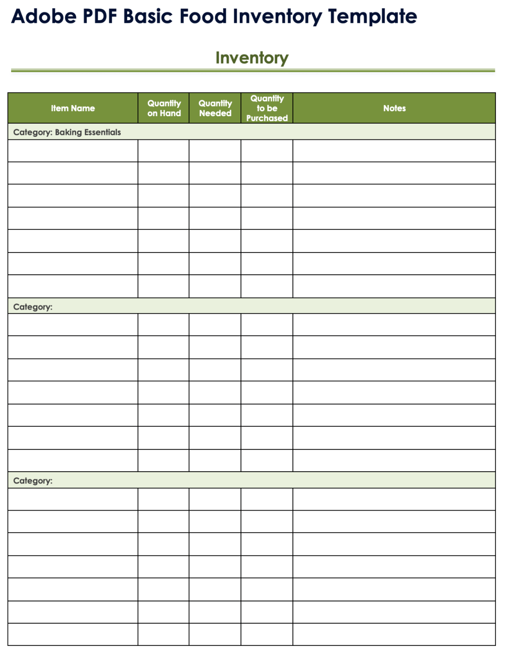 food inventory sheet printable