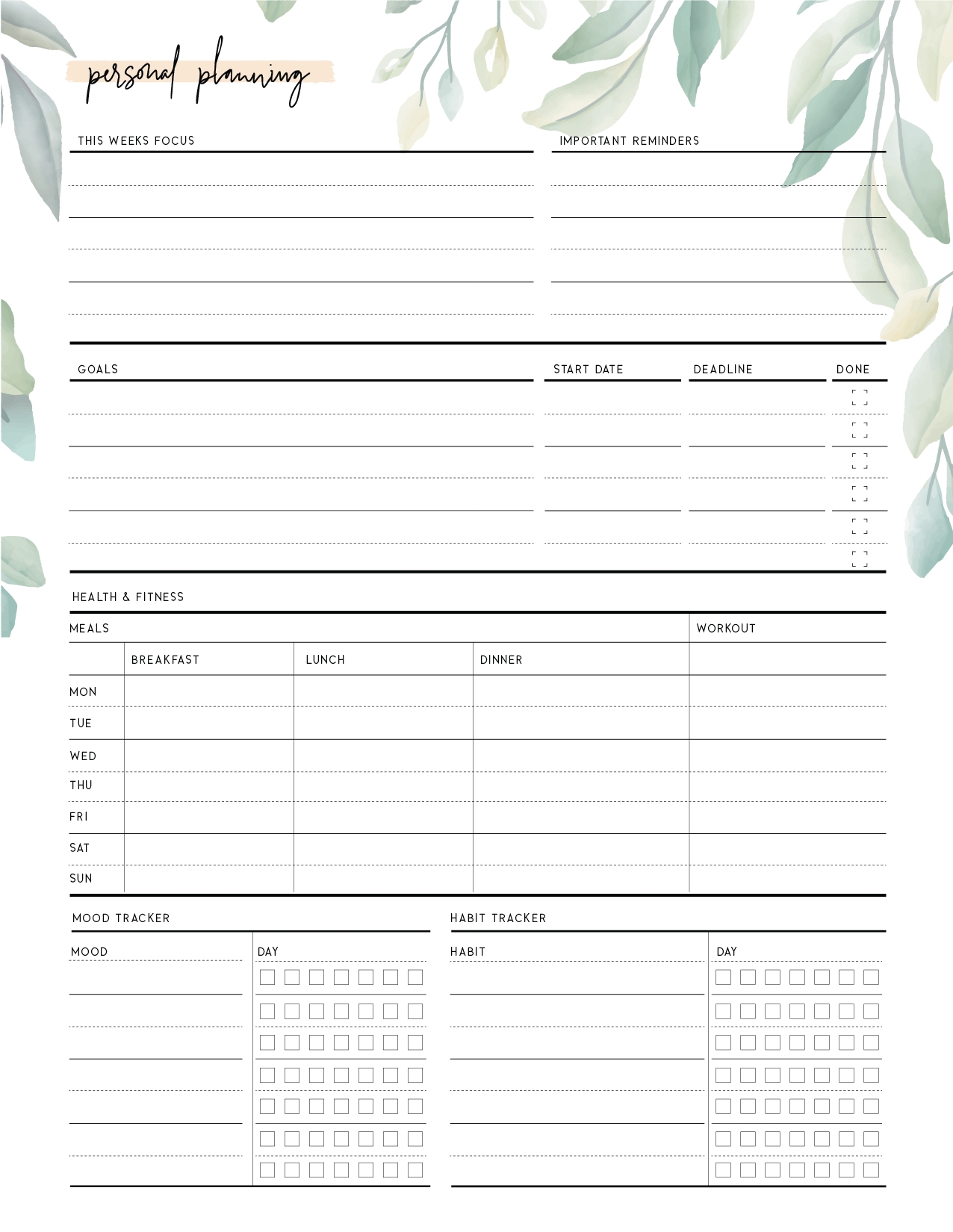 free personal size planner printables