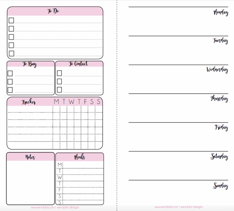 Free Planner Inserts Week On A Page With Trackers Wendaful 