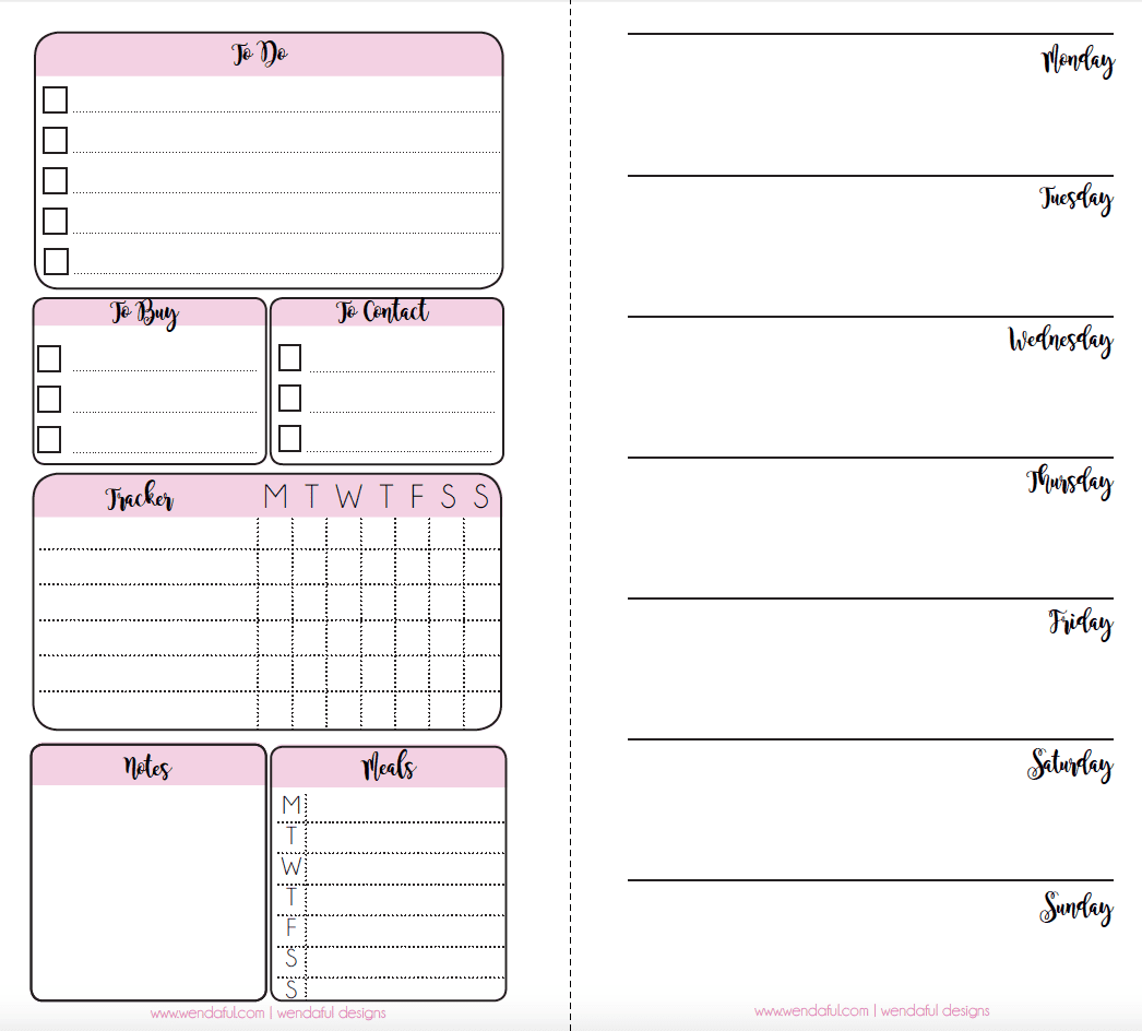 Free Planner Inserts Week On A Page With Trackers Wendaful 