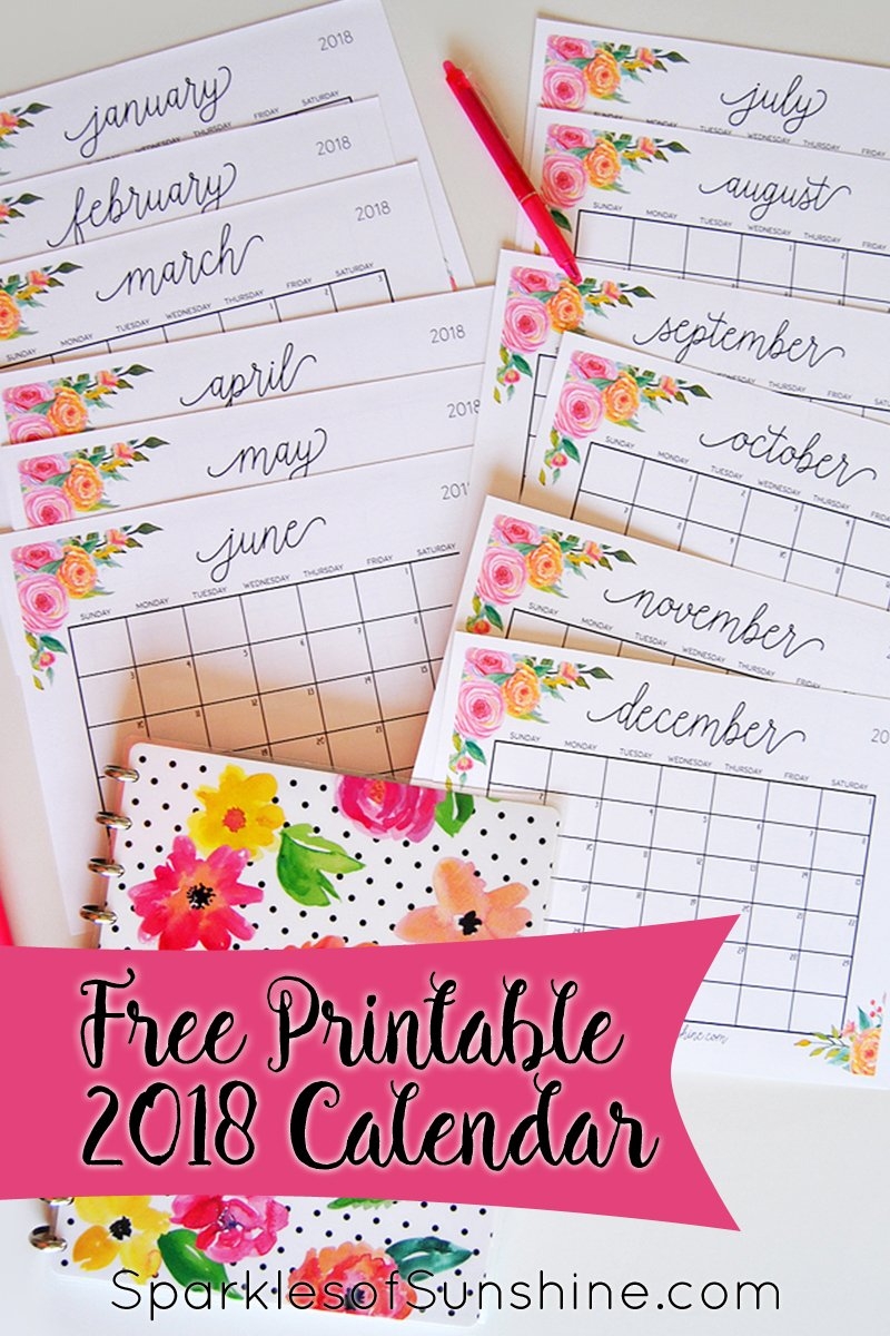 Free Printable 2018 Monthly Calendar With Weekly Planner Sparkles Of Sunshine