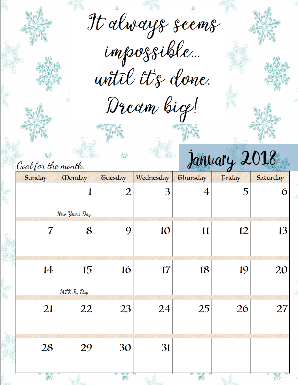 Free Printable 2018 Monthly Motivational Calendars