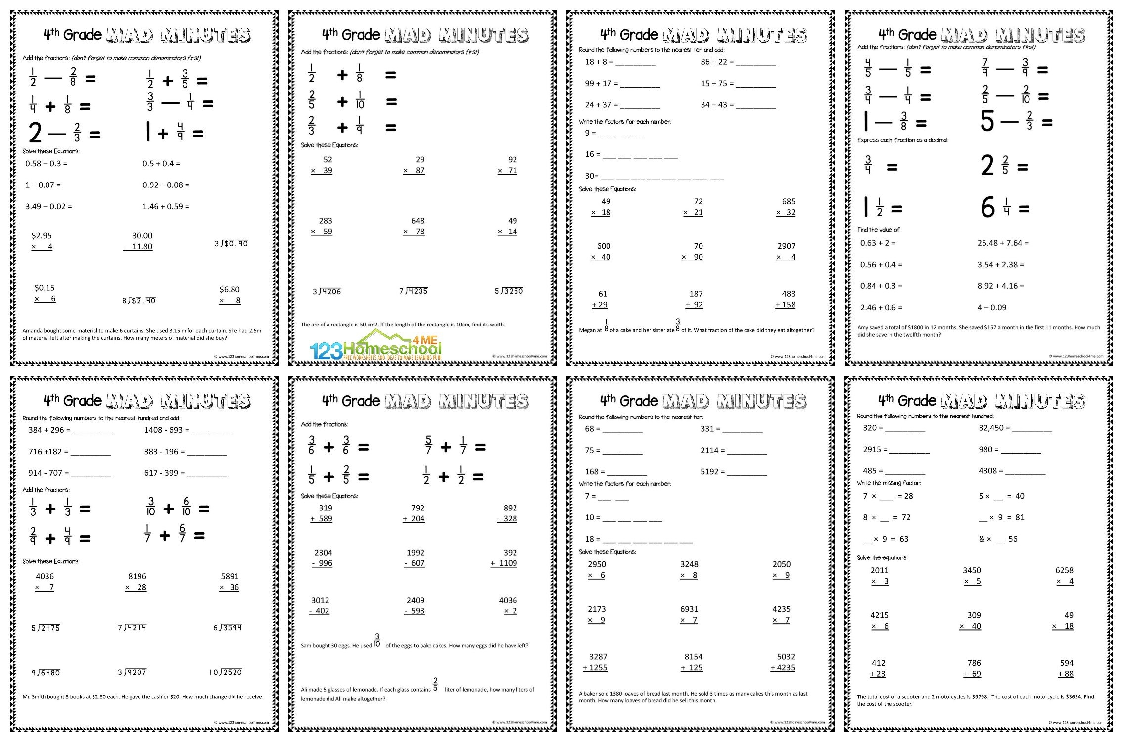 4th grade math workbook printable