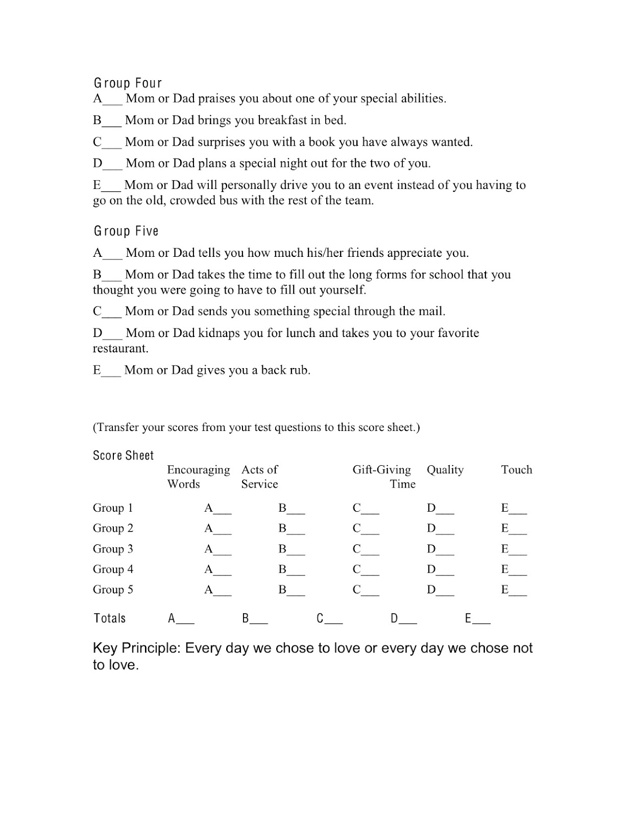 5 love languages quiz printable