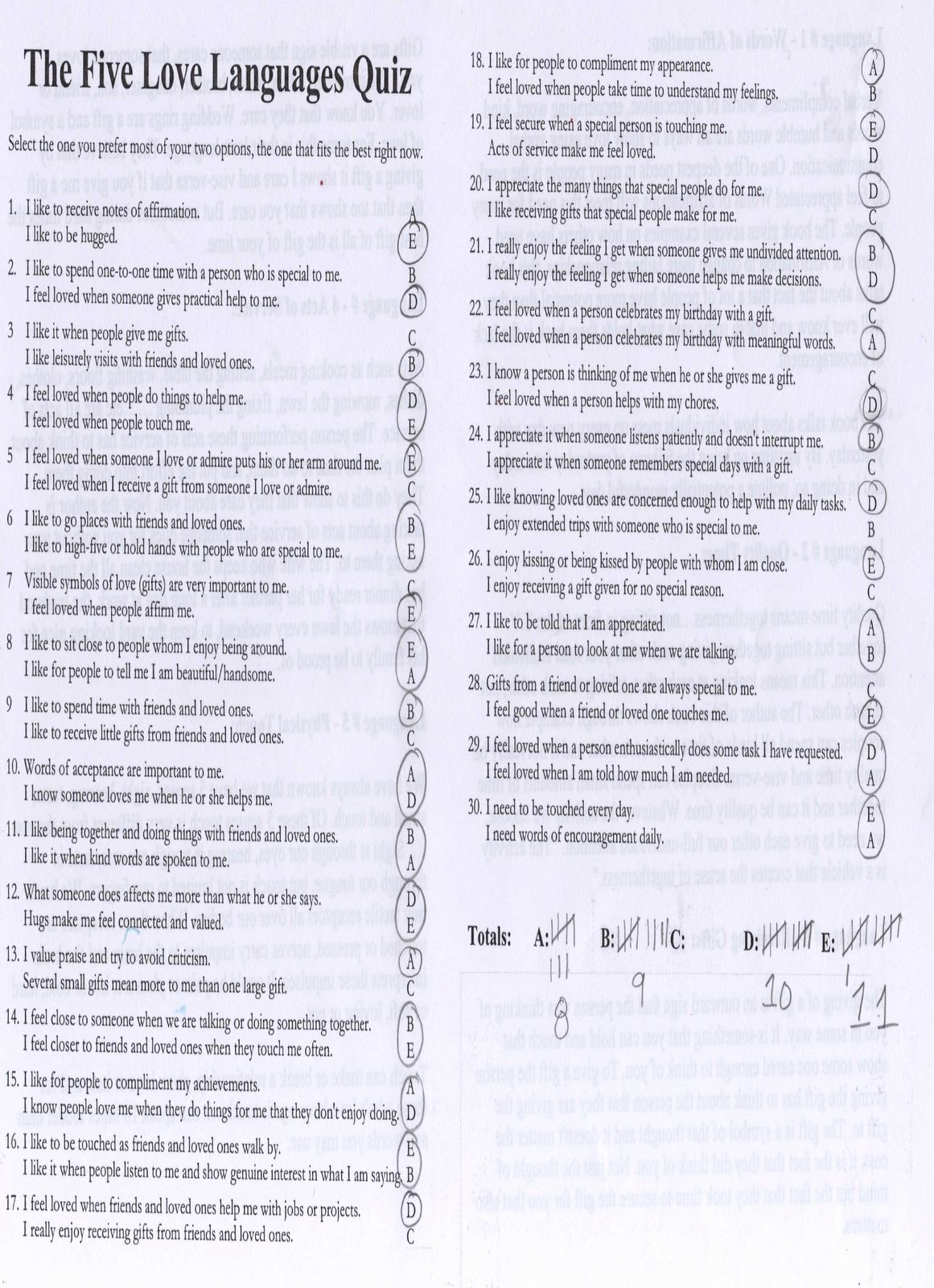 printable love language test