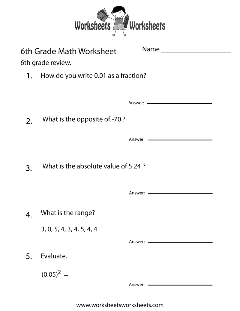 Free Printable 6th Grade Math Review Worksheet Worksheets Library