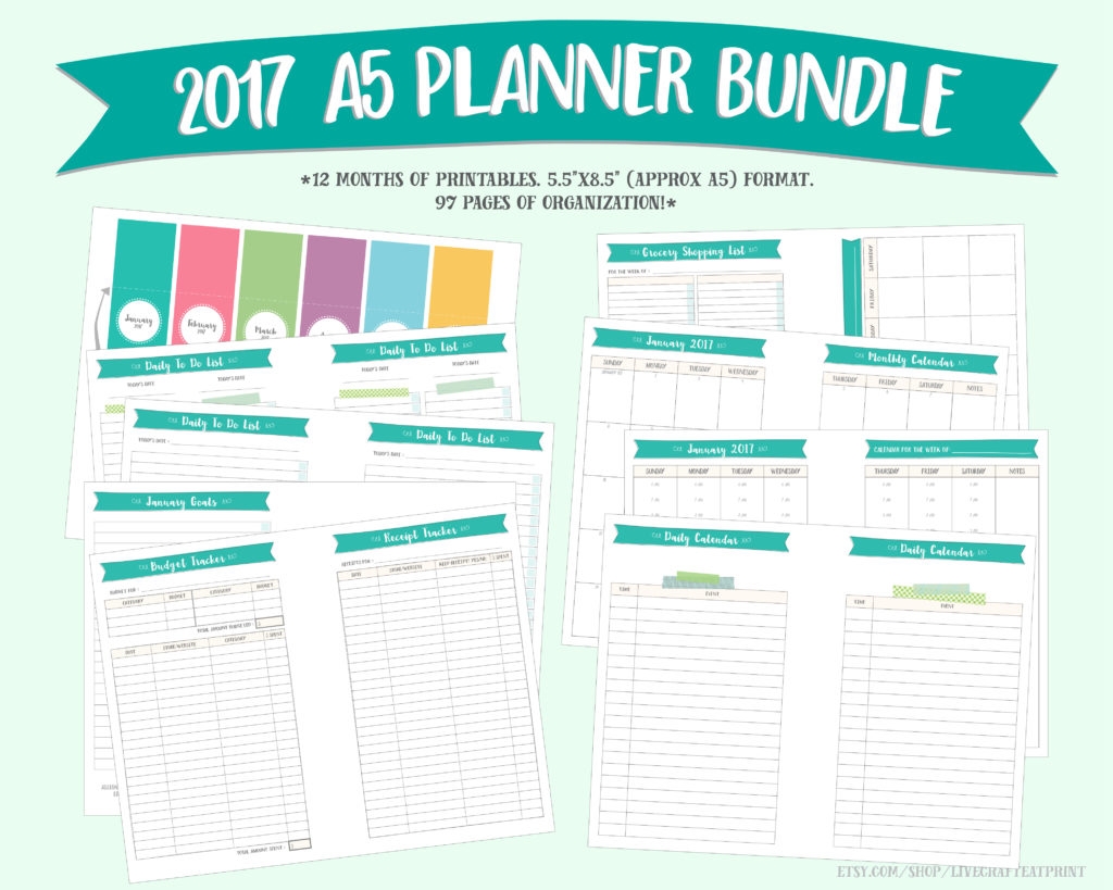 Free Printable A5 2017 Monthly Calendars Live Craft Eat