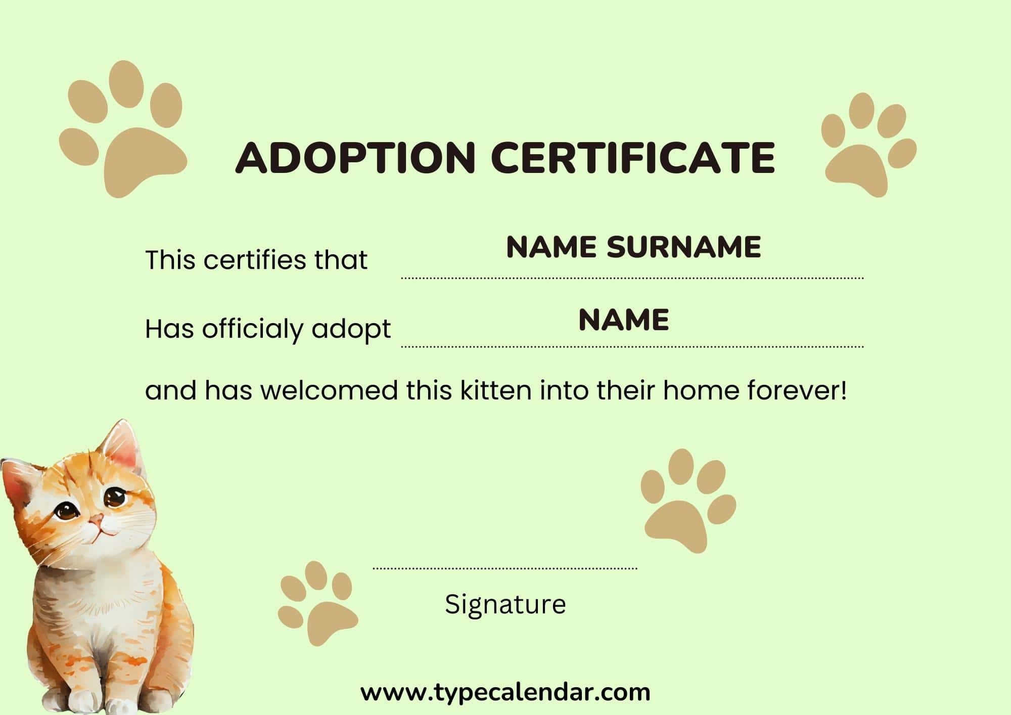 printable puppy adoption certificate