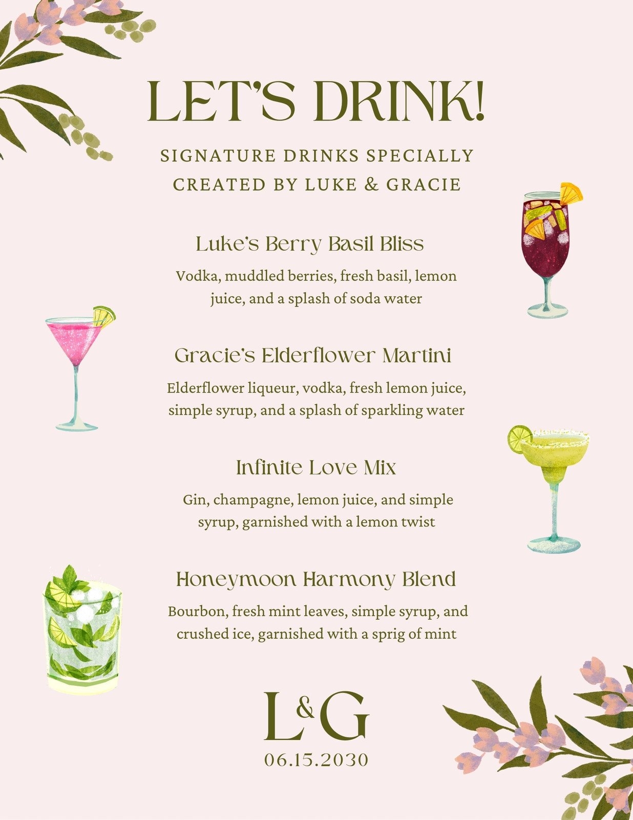 free printable drink menu template