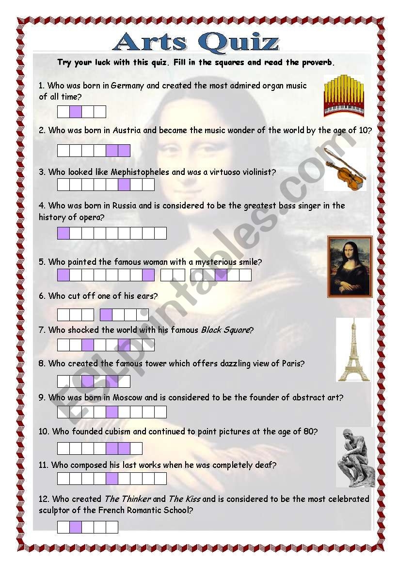 elements of art quiz printable