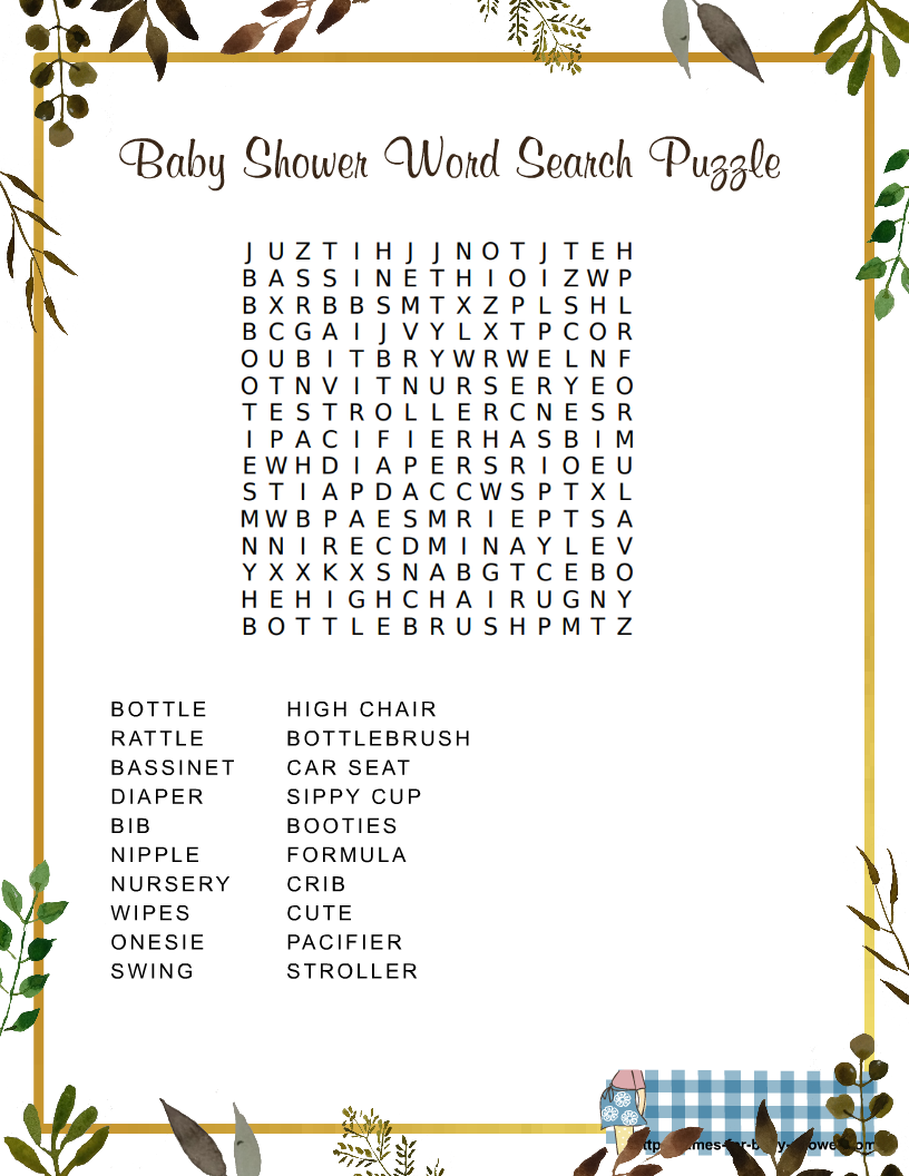 printable baby shower word search pdf