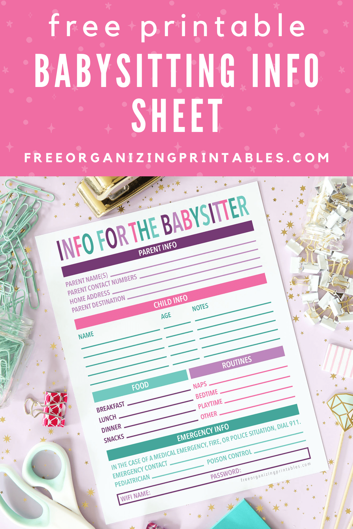 Free Printable Babysitting Information Sheet